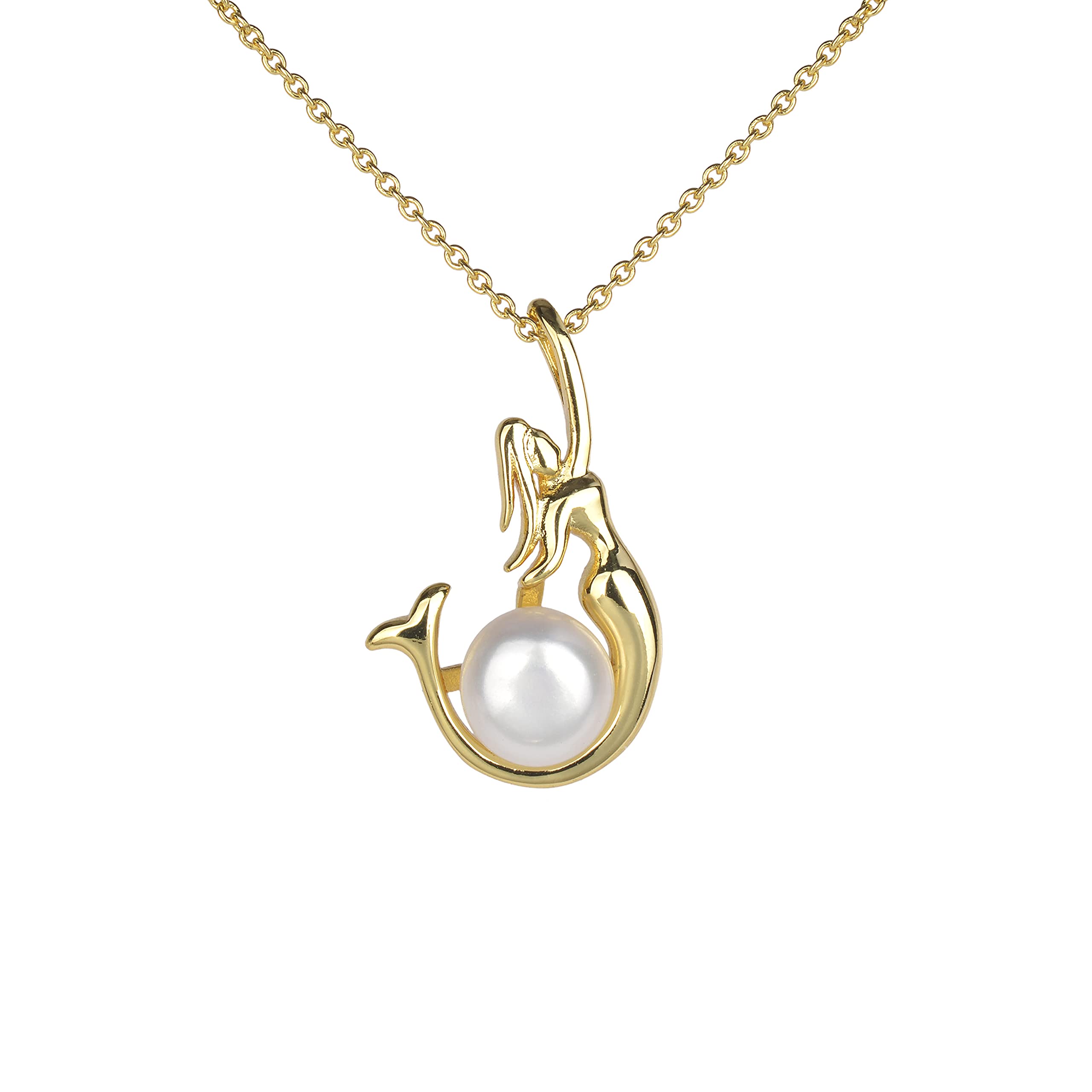 Lauren-Spencer Mermaid Necklace for Women - Silver & Gold Plated Dainty Pearl Pendant Jewelry - Perfect Little Mermaid Gifts for Women & Girls - Elegant Beach Necklace for Parties, Weddings & Summer Vacations