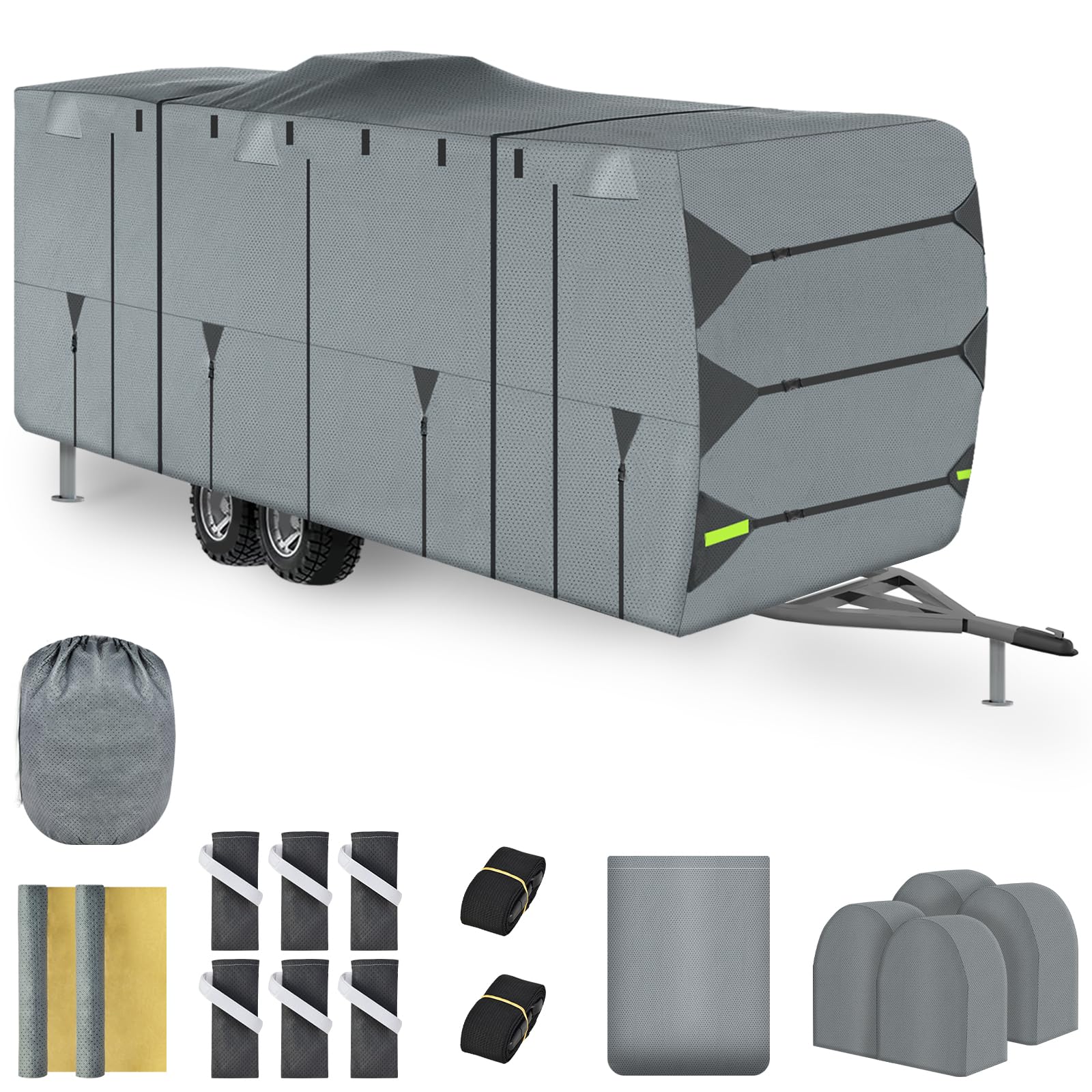 Heavy Duty 20-22 FT RV Cover - Waterproof, Rip-Resistant, UV Protection Camper Cover with Windproof Straps for Winter Snow Protection | Ideal for Outdoor Storage, Travel Trailers, and Camper Vans