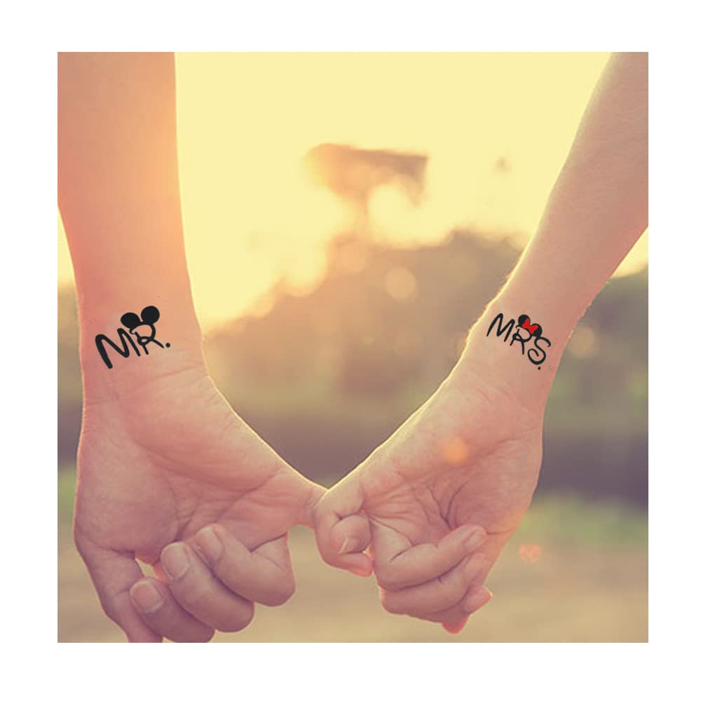Comet Busters Couple Temporary Tattoos - Mr & Mrs Matching Set - Waterproof Fake Tattoos for Couples, Weddings & Anniversaries - Fun Body Art Stickers (BT037) for Date Nights & Romantic Getaways