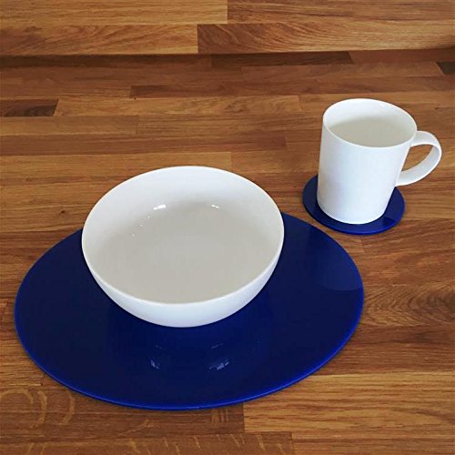 Premium Oval Placemat and Coaster Set - 8 Large Blue Placemats & 8 Coasters - Waterproof & Heat Resistant for Dining Table, Kitchen, Party Decor, and Home Entertaining