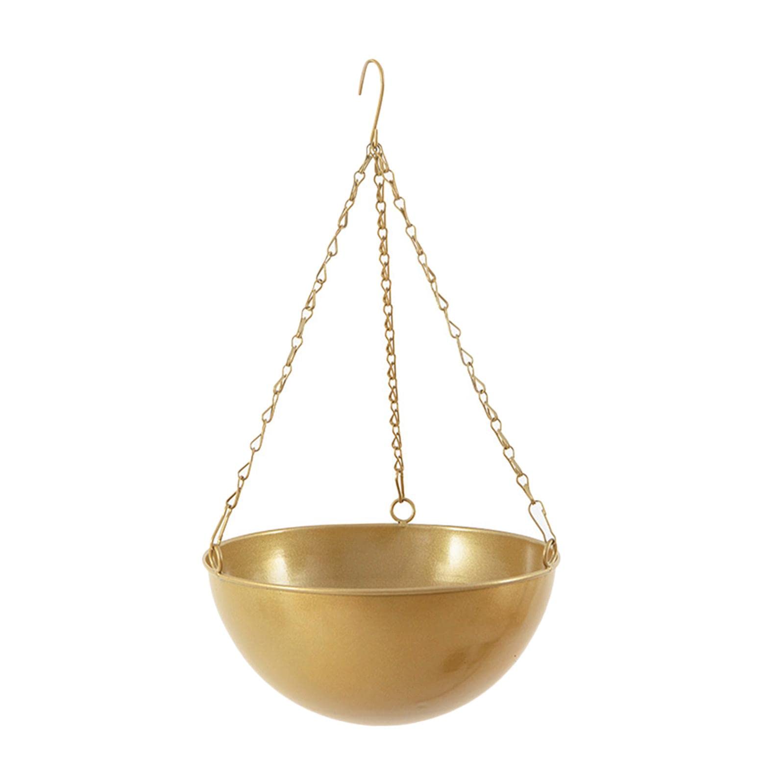 FAKEME Golden Large Iron Metal Hanging Flower Pot with Chain - Plant Hanger Basket for Succulents, Herbs & Indoor/Outdoor Decor | Perfect for Balcony, Garden & Home Decoration