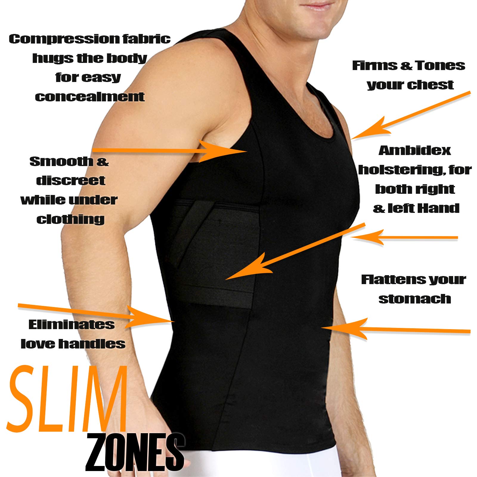 USA Made Concealed Carry Holster for Men - Shoulder & Chest Gun Holster with Compression Tank Top - Black, Small - Perfect for CCW, Tactical Training & Outdoor Activities