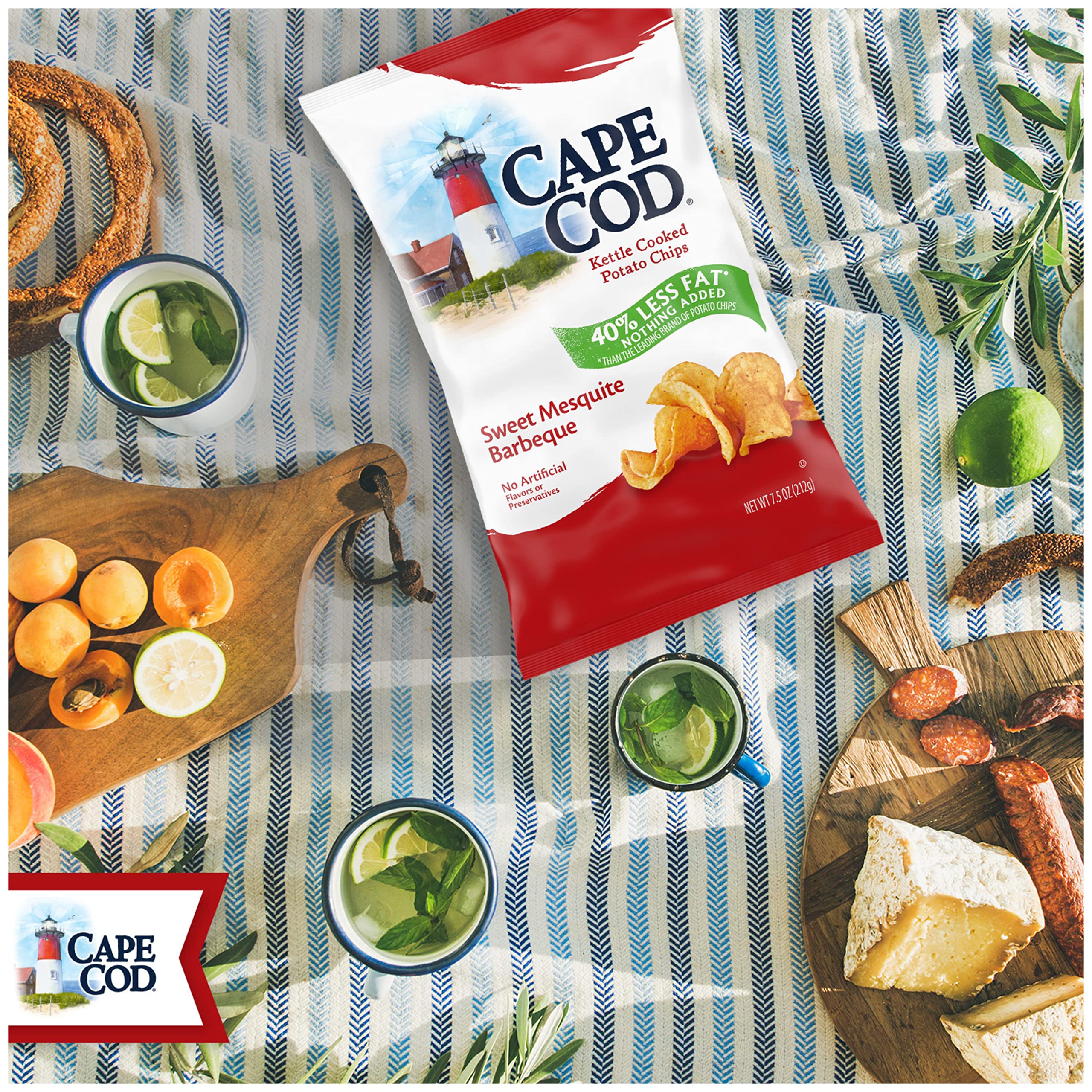 **Cape Cod Sweet Mesquite BBQ Kettle Cooked Potato Chips - Low Fat, Gluten Free Snacks - 7.5 Oz (12 Pack) - Perfect for Parties, Picnics & Game Day Snacking**
