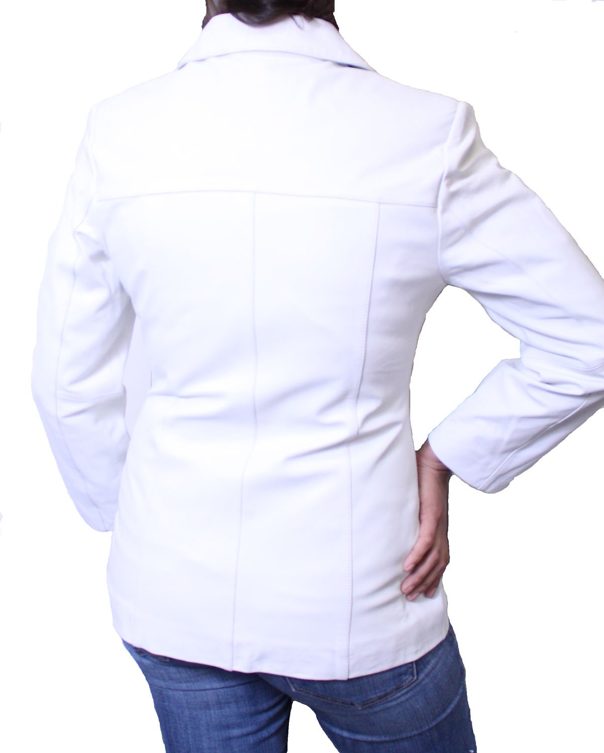 Genuine Leather Women's White Blazer Jacket with 3 Buttons - Perfect for Office Wear, Business Meetings & Formal Occasions
