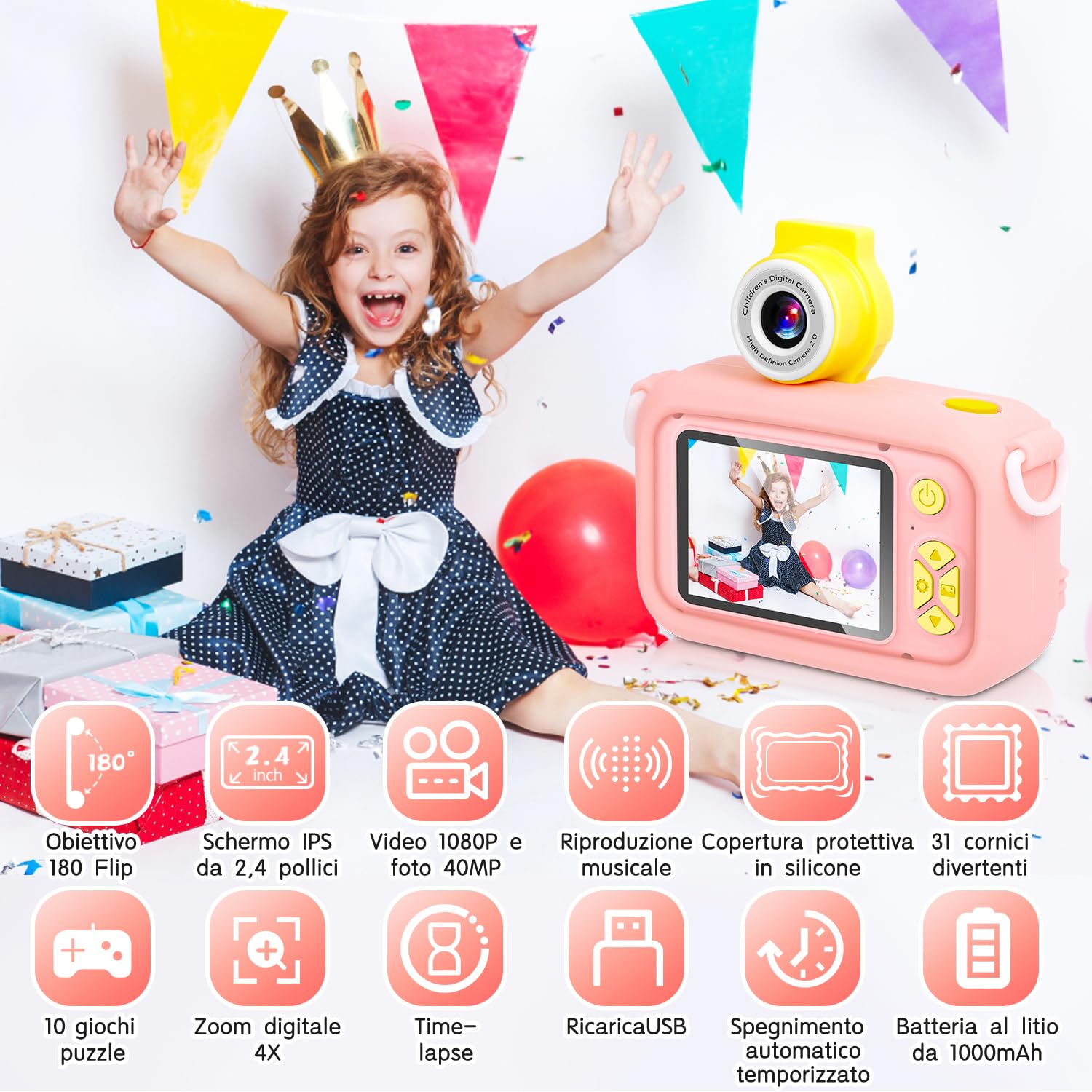 Kids Digital Camera with 180° Flip Lens - 2.4