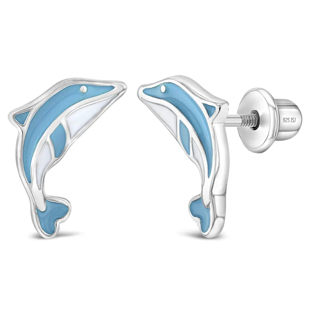 Sterling Silver Blue Dolphin Earrings for Kids – Hypoallergenic & Durable Jewelry – Perfect for Birthdays, Gifts, and Everyday Wear