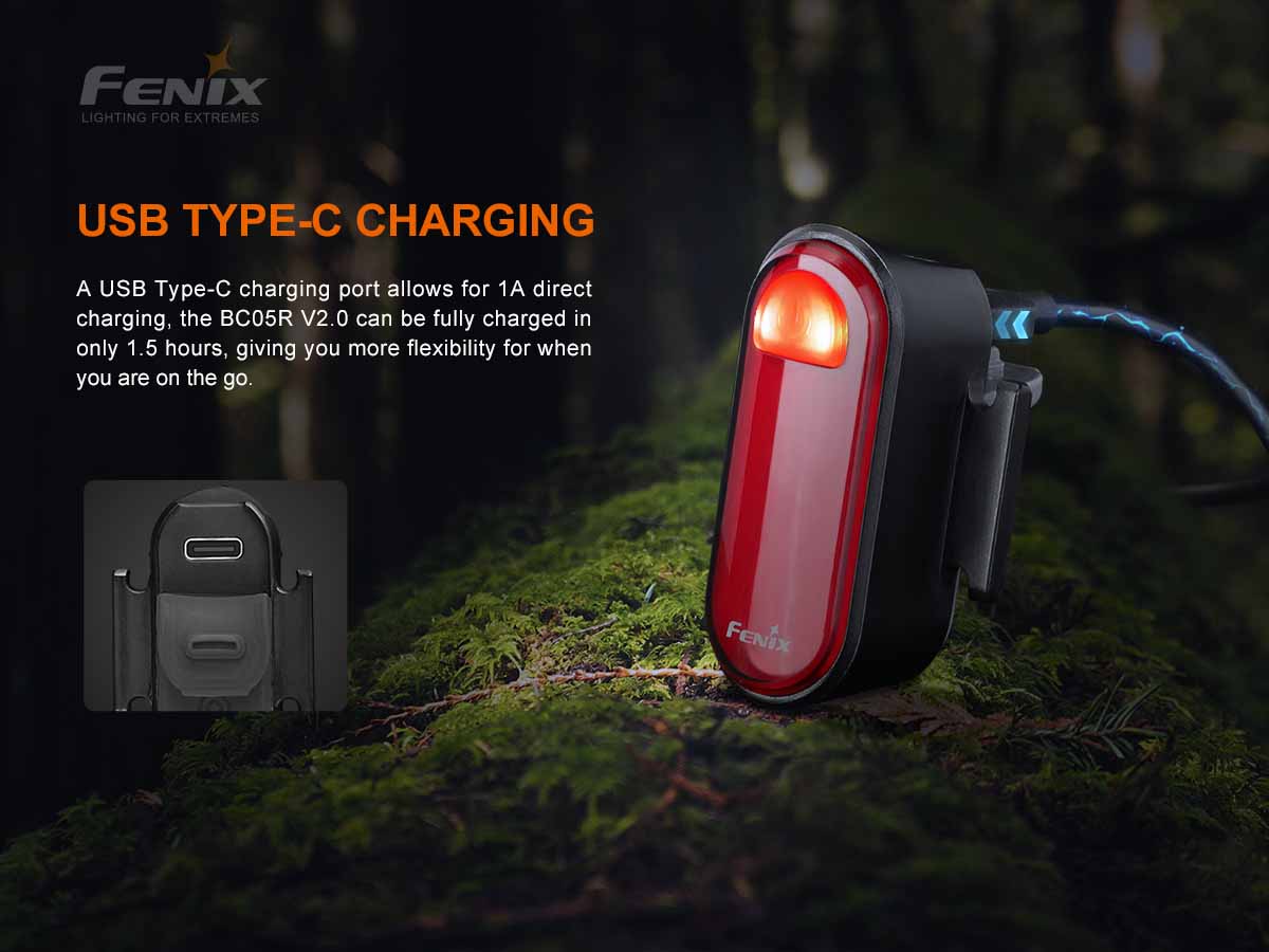 Fenix BC05R V2.0 Rechargeable Bike Taillight - 300 Lumen LED Bicycle Rear Light with 5 Lighting Modes, USB-C Charging, IP66 Waterproof for Night Cycling, Commuting & Mountain Biking