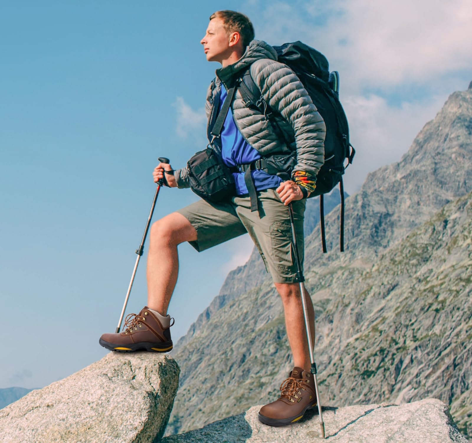 **Men's Waterproof Winter Hiking Boots - Outdoor Trekking Shoes for Snow & Cold Weather - Durable Brown Leather Hiking Boots for Men - Perfect for Mountain Climbing & Camping**