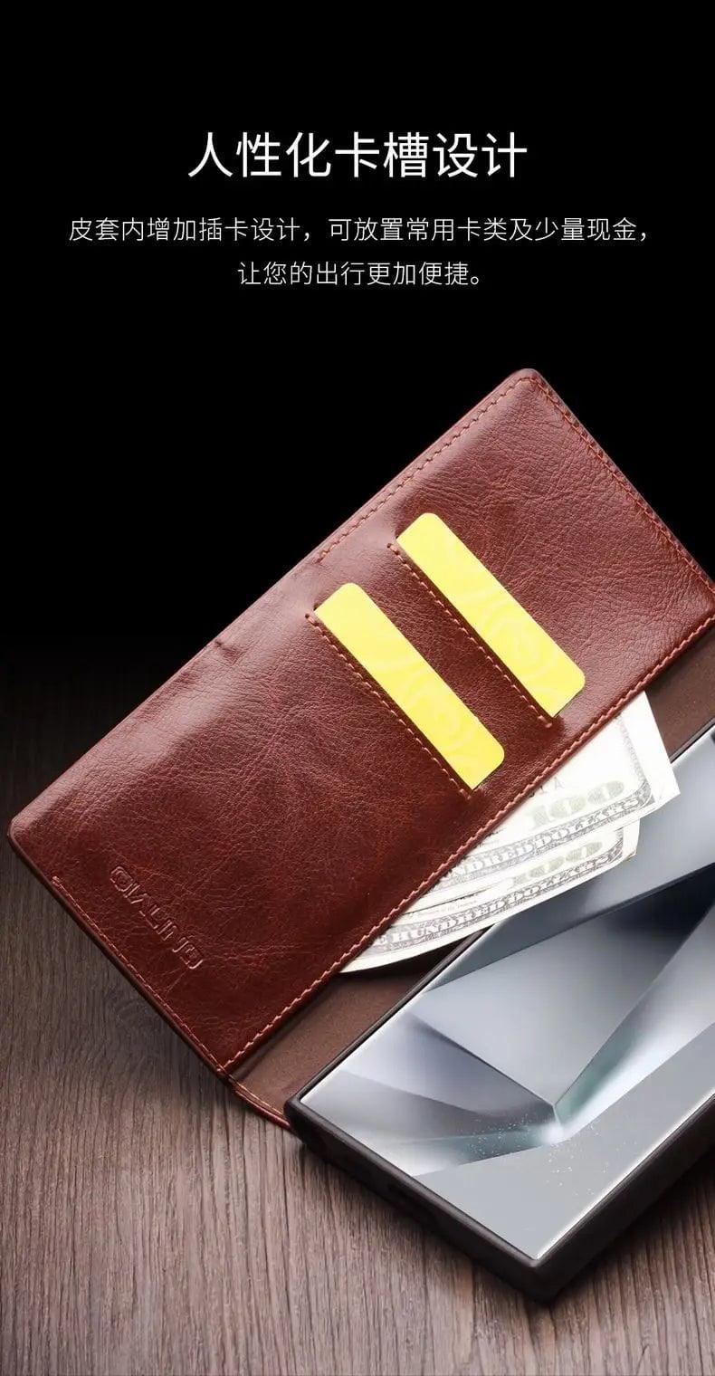 Qialino Genuine Leather Wallet Case for Samsung Galaxy S24 - Slim Protective Cover with Card Slots (Perfect for Everyday Use & Travel)