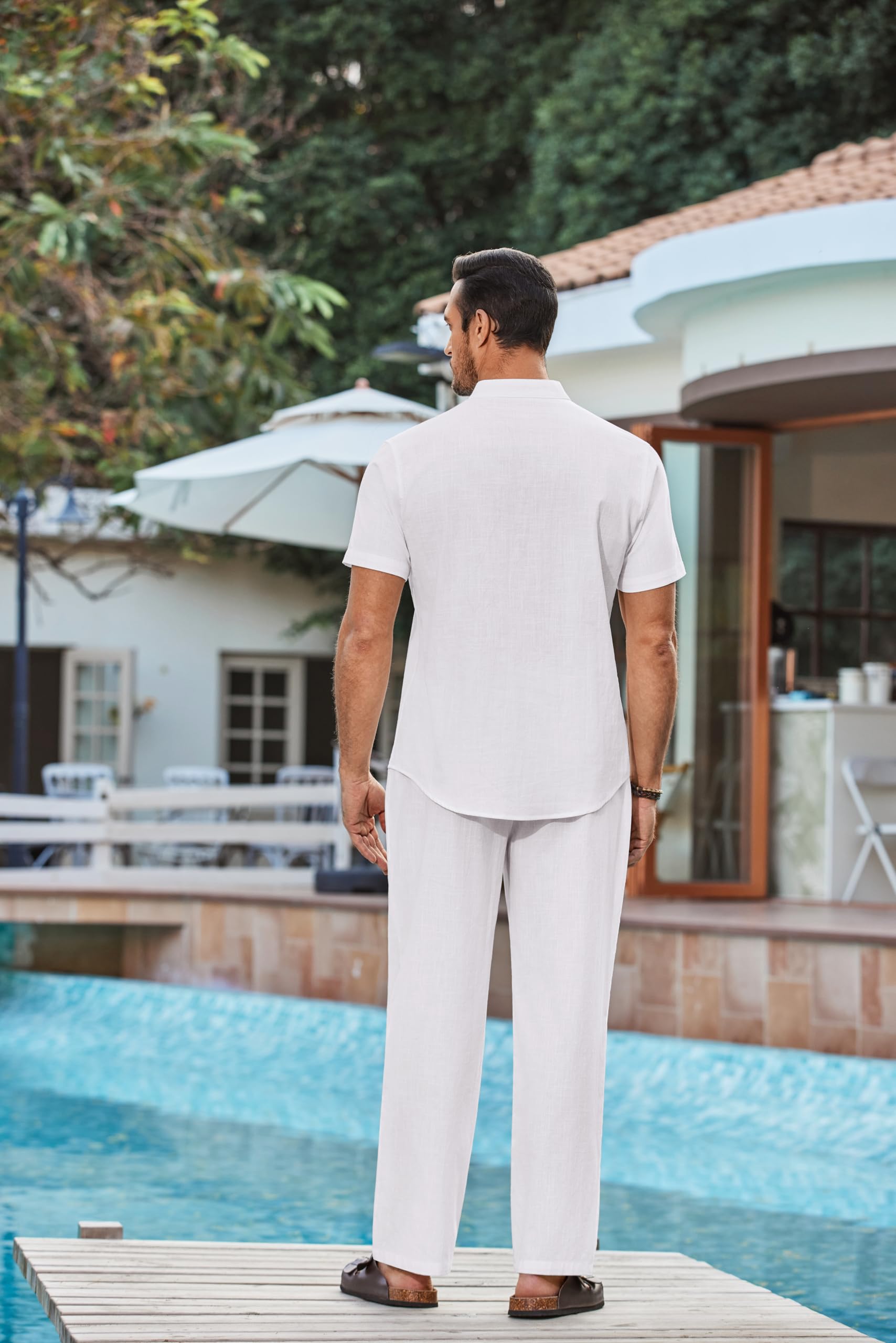 COOFANDY Men's 2-Piece Cotton Lounge Set - Short Sleeve Henley Shirt & Drawstring Beach Pants with Pockets | Breathable Summer Outfit for Vacation, Casual Wear & Beach Relaxation