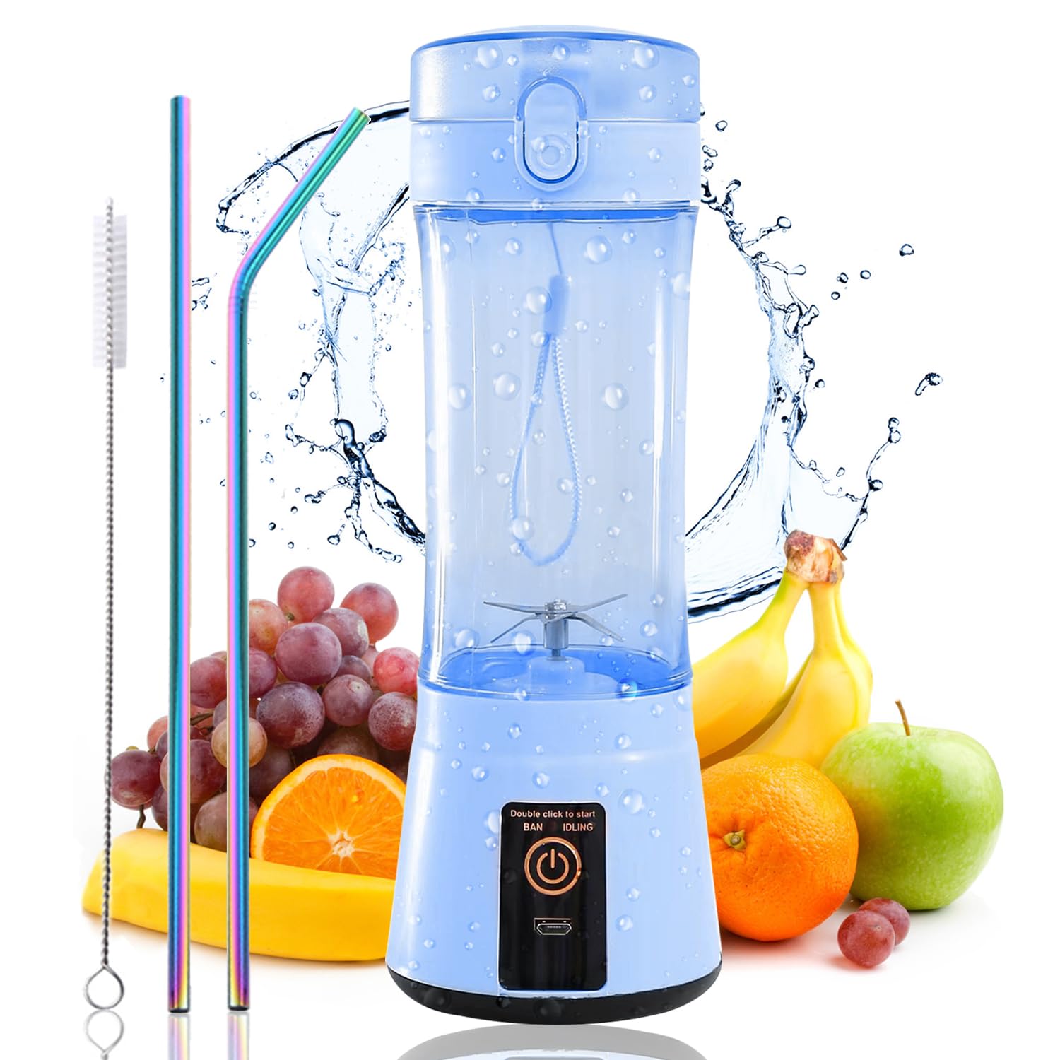 13.5oz Portable USB Rechargeable Blender - Mini Personal Smoothie Maker & Juicer Cup for Shakes, Juices, Protein Drinks | Home, Office, Gym, Travel & Outdoor Use | Compact, Leak-Proof & Protective Design (Model BM1-B1)