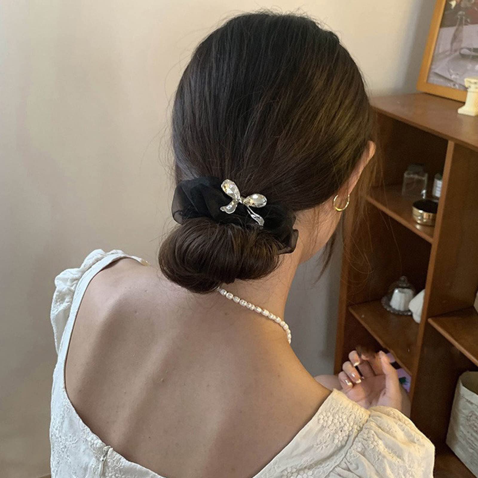 2Pcs Zircon Organza Hair Rings - Elegant Headdress Hair Ties & Hair Ropes for Women, Perfect for Weddings, Parties, and Everyday Hairstyles