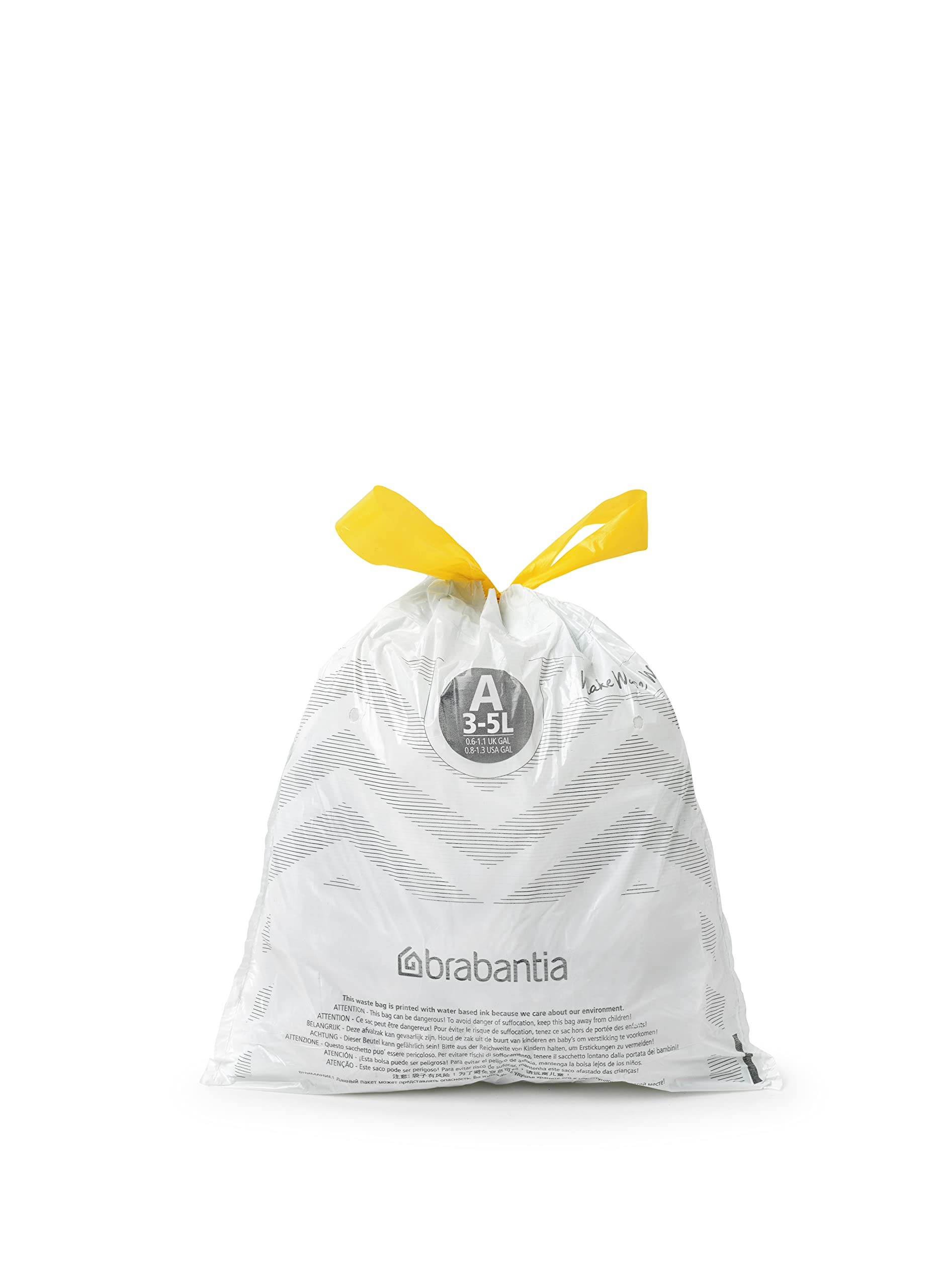 Brabantia PerfectFit Trash Bags Size A (0.8 Gallon) - 200 Count Thick Plastic Drawstring Trash Can Liners for Kitchen, Bathroom & Office Waste Disposal