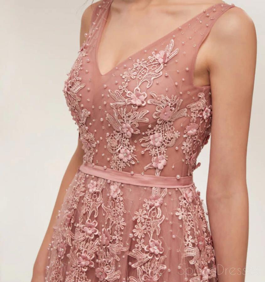 Elegant Dusty Pink V-Neck Lace Beaded Long Evening Gown - Custom Sweet 16 Prom Dress for Women | Perfect for Formal Dances, Quinceañeras & Special Occasions
