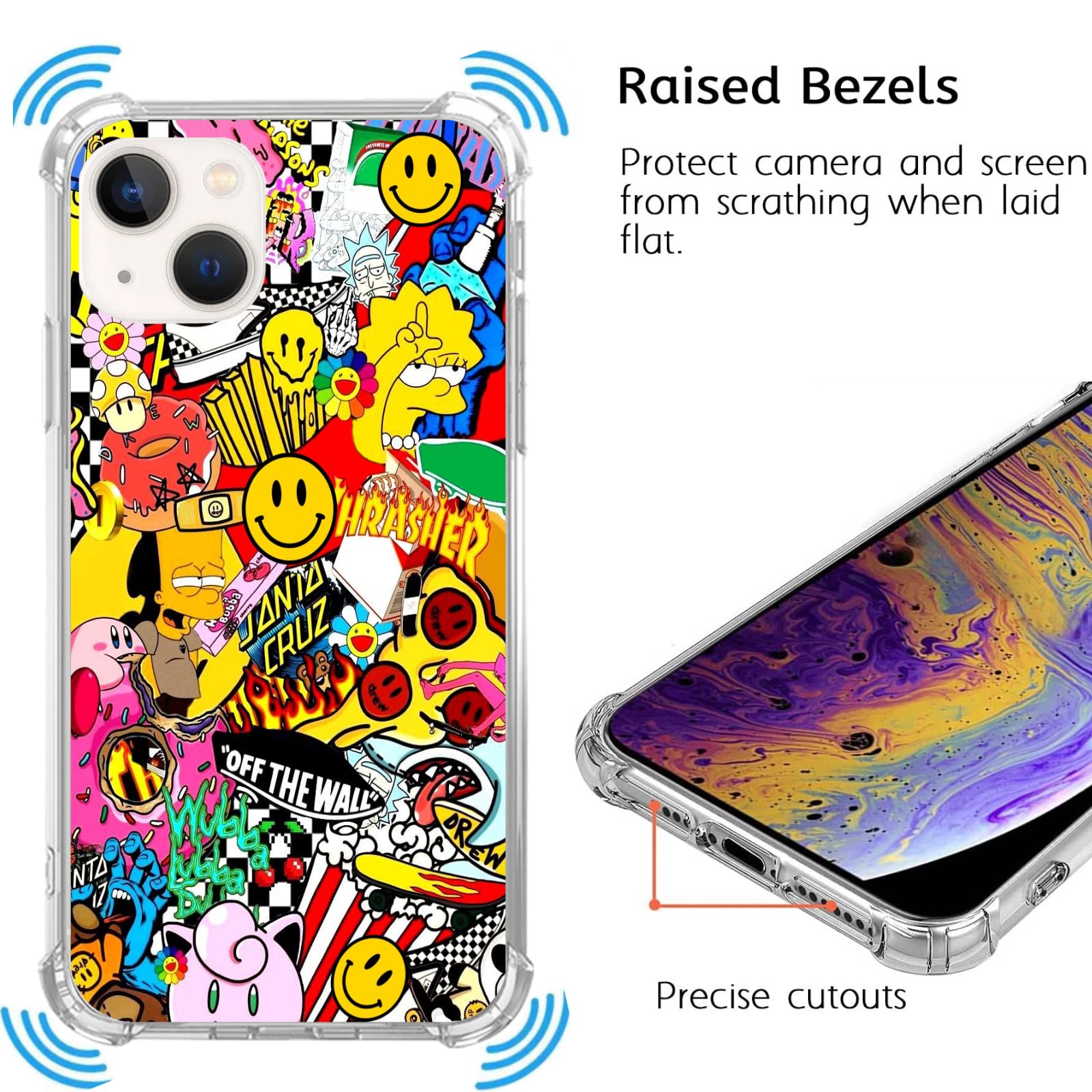 **Colorful Pop Art iPhone 13 Mini Case - Trendy TPU Bumper Cover for Women, Men & Teens - Fashion Pop-Art Collage Design - Perfect for Daily Use, Travel & Gifts**