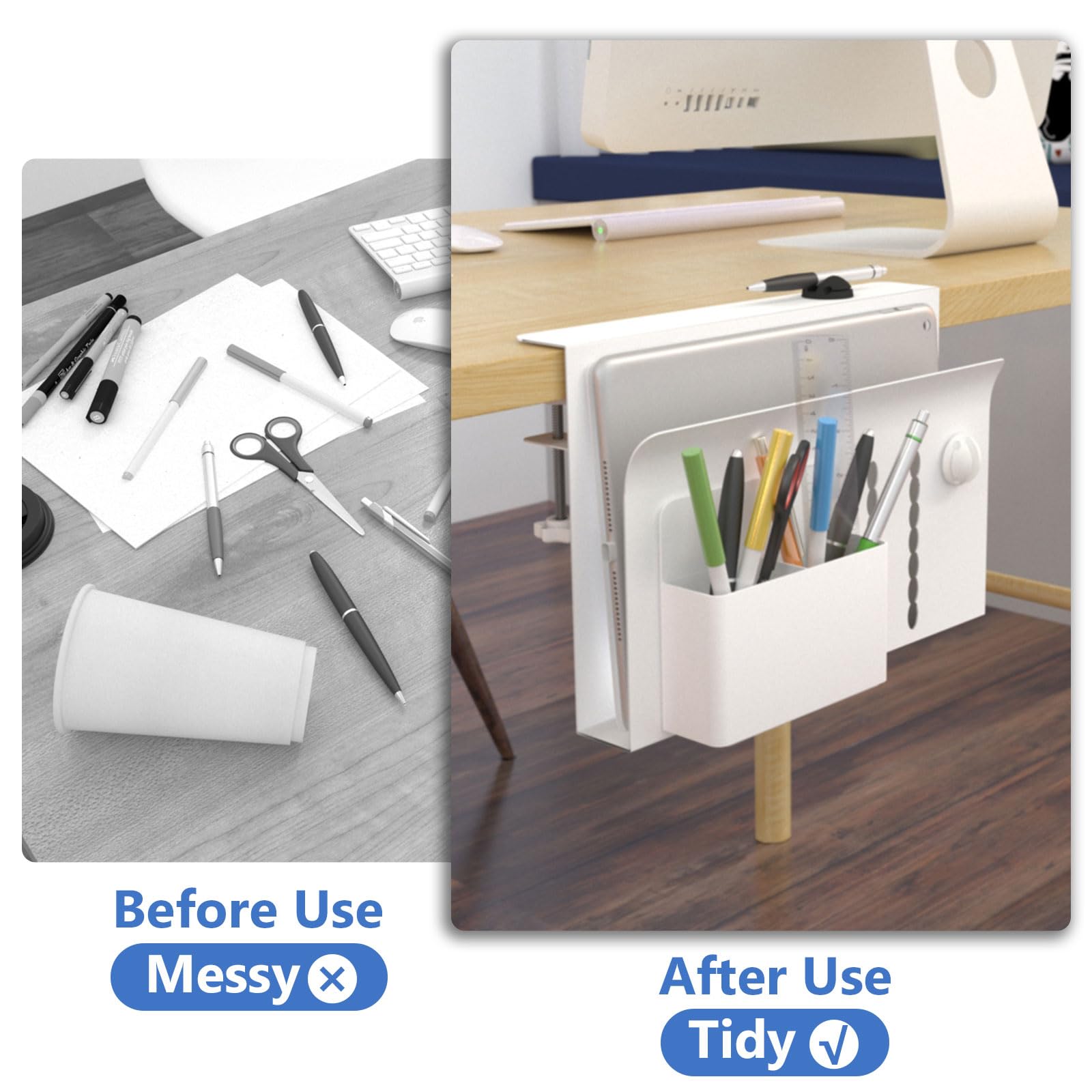 Under Desk Laptop Holder & Storage Organizer - No Drill Laptop Desk Mount with Magnetic Pen Holder, Cable Management Tray & Hanging File Organizer for Home Office - Perfect for Workspace Organization & Clutter-Free Desks