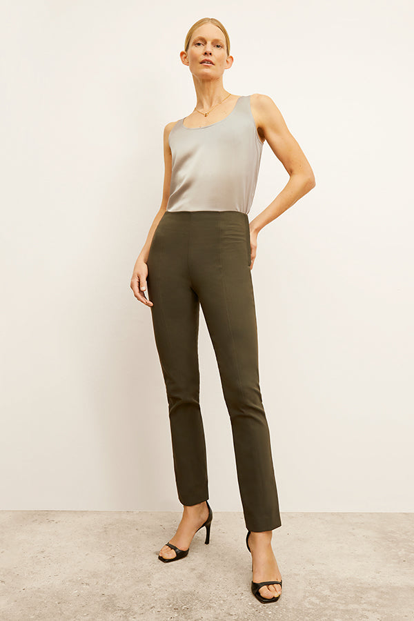 Foster Cigarette Pants for Women - PowerStretch High Waist Slim Fit Trousers in Dark Olive | Perfect for Work, Travel & Outdoor Activities