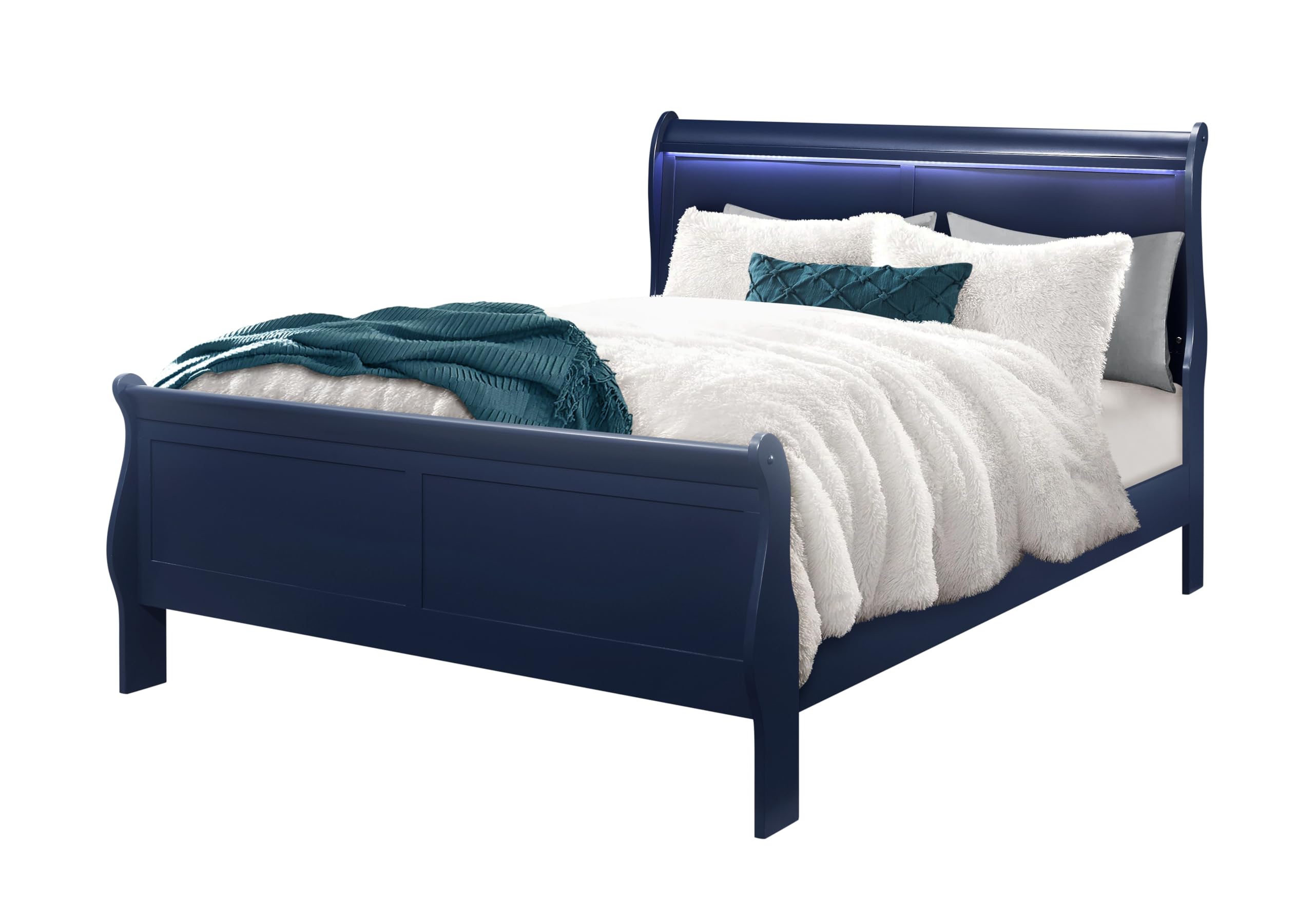 Charlie Blue Queen Size Bed Frame - Modern & Stylish Furniture for Bedroom | Global Furniture USA | Perfect for Master Bedrooms, Guest Rooms & Apartments