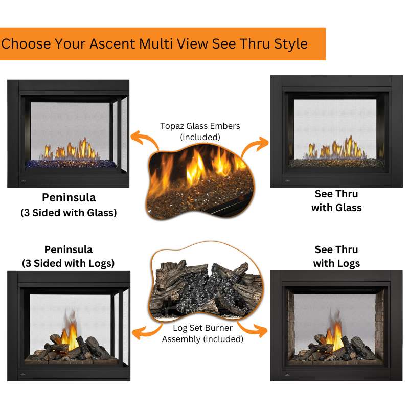 Napoleon Ascent Multi-Sided See-Through Direct Vent Gas Fireplace - BHD4 Model | Perfect for Living Rooms, Patios & Modern Home Decor