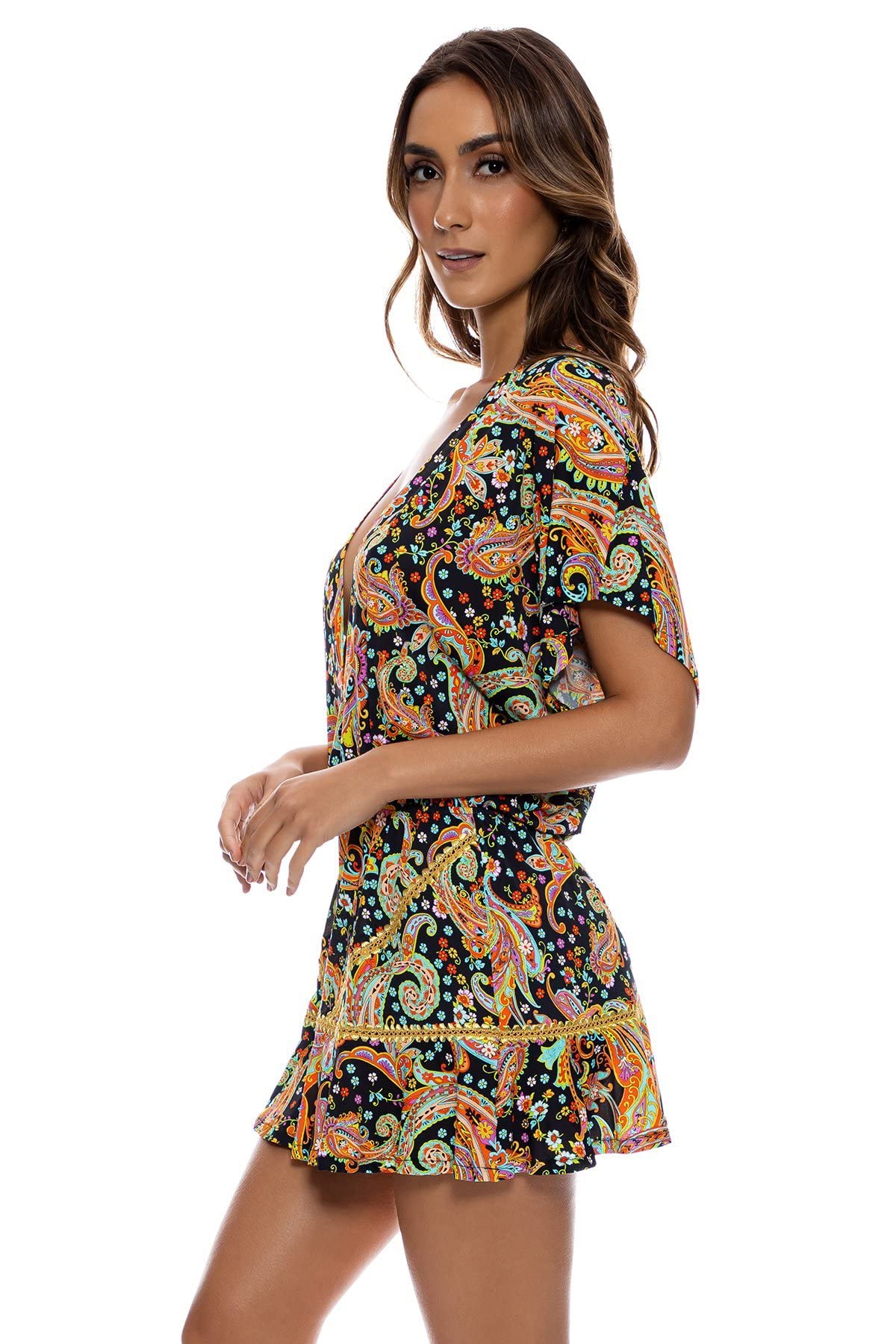 Luli Fama Women's Luli Gypsy Playera Ruffle Dress - Boho Chic Summer Dress for Beach, Vacation & Date Nights