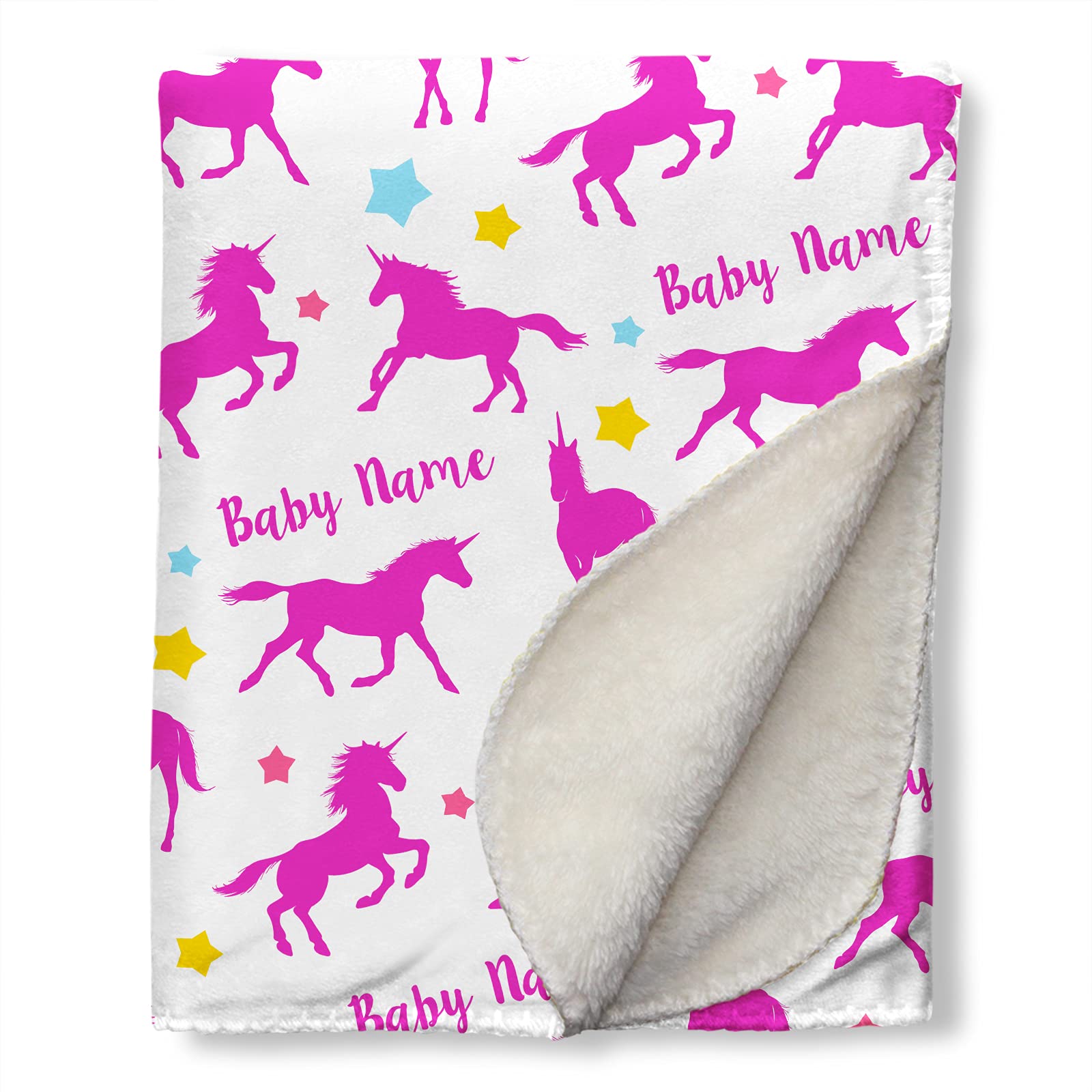 Personalized Baby Blanket with Horse Pattern - Custom Name Print Newborn Gift for Girls, Soft Sherpa Throw Blanket for Crib Bedding (31x47 Inch) - Perfect for Nursery Decor, Baby Showers & Cozy Swaddling