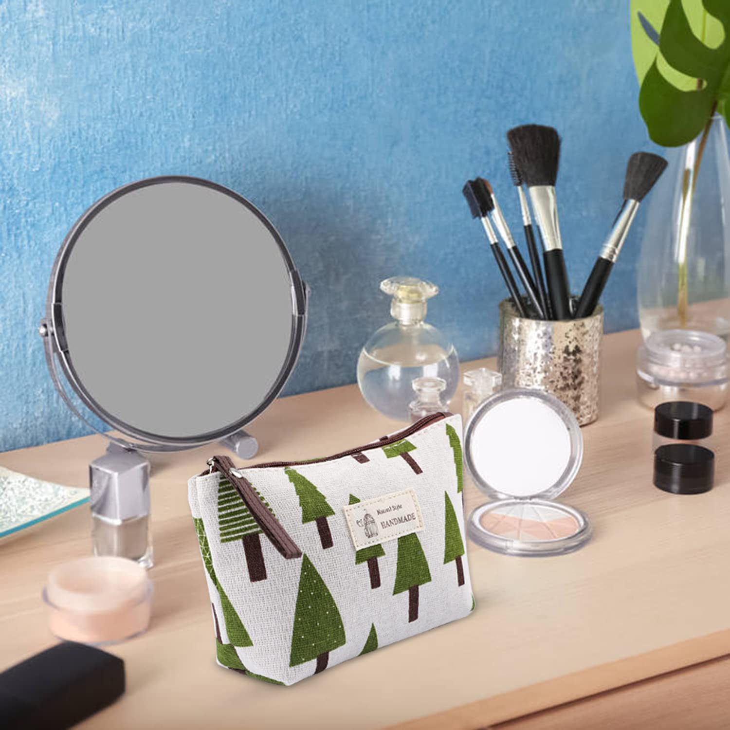 4 Pcs Canvas Cosmetic Bags - Waterproof Printed Makeup Organizer with Zipper for Women & Girls | Multi-Functional Travel Toiletry Pouch | Perfect for Vacation, Gym, Beach & Daily Essentials Storage