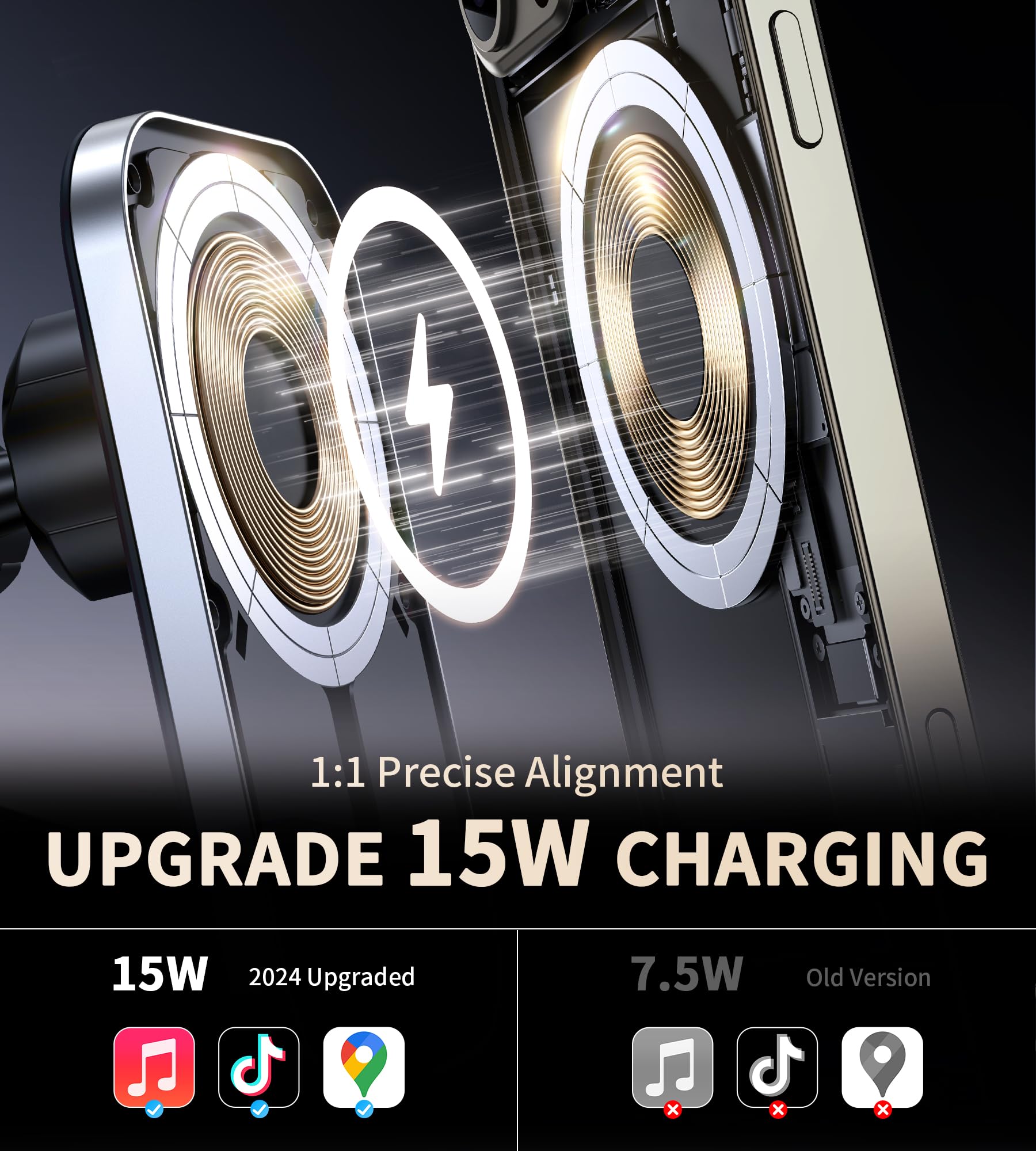 Magnetic Wireless Car Charger for iPhone 16/15/14/13/12 Series - 360° Rotatable MagSafe Car Mount with Strong Magnet - Fast Charging for Car Vent - Perfect for Commuting, Road Trips & Hands-Free Navigation