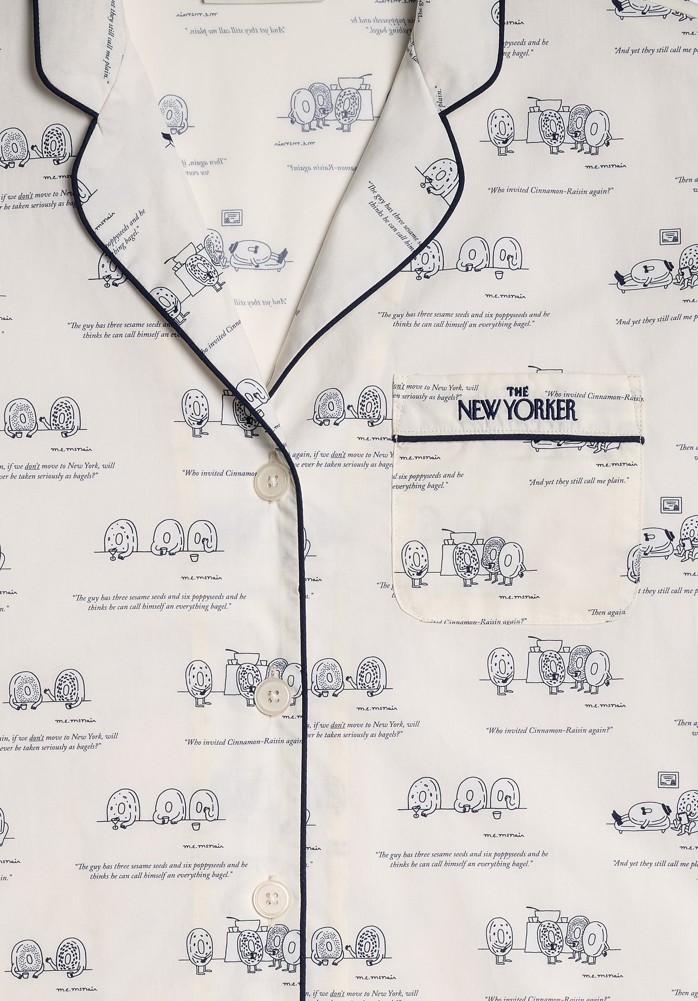 Sleepy Jones x The New Yorker Marina Pajama Set - Dozin' Bagels Cream Cotton Lounge Wear | Cozy Sleepwear for Women, Perfect for Bedtime & Relaxation at Home