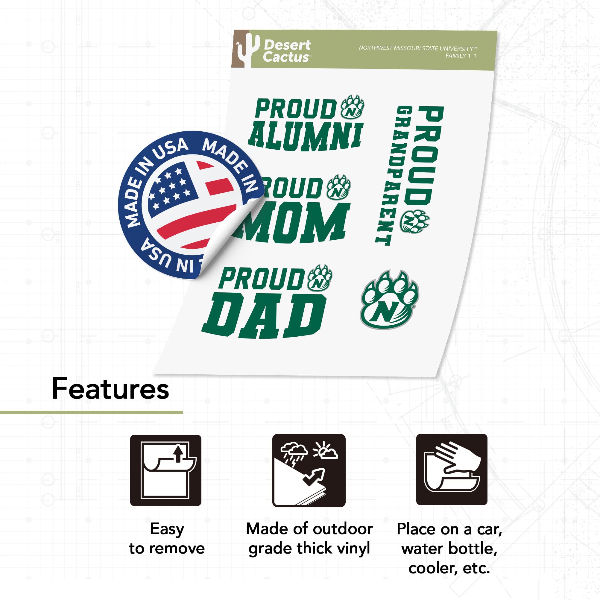 Premium NW Missouri State University Bearcats Vinyl Decals - Desert Cactus Design for Laptop, Water Bottle, Car & Scrapbooking (Family Full Sheet) | Perfect for College Pride, DIY Crafts & Fan Gifts