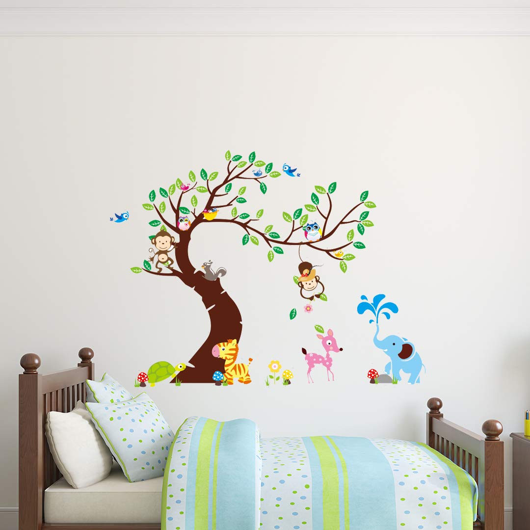 Giant Sticker Set - Tree, Monkey & Elephant Wall Decals for Kids Room, Nursery, Classroom Decor | Waterproof & Removable