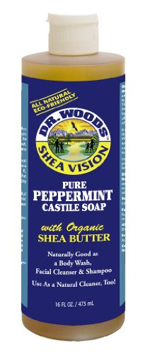 Dr. Woods Pure Peppermint Castile Soap 16oz (Pack of 12) - Organic Vegan Liquid Soap for Body, Face & Hair - Refreshing Mint Scent for Shower, Bath & Hand Washing