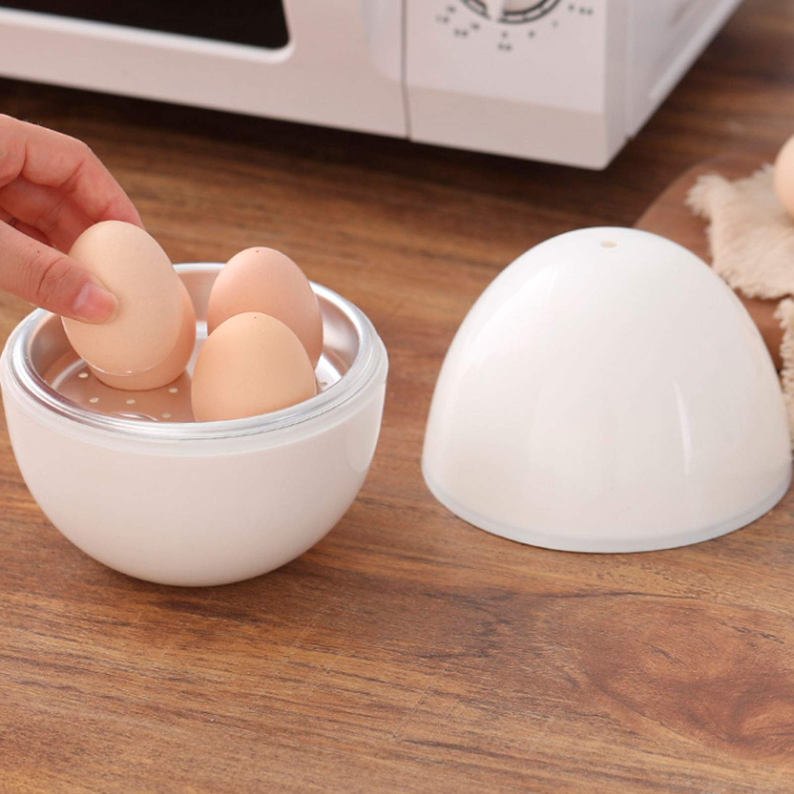 AUNMAS Microwave Egg Cooker - 4 Eggs Capacity, Hard Boiled Egg Maker, Aluminum-Plastic Composite Design (6.3x5.1in) - Perfect for Quick Breakfast, Meal Prep & Healthy Cooking in Your Kitchen