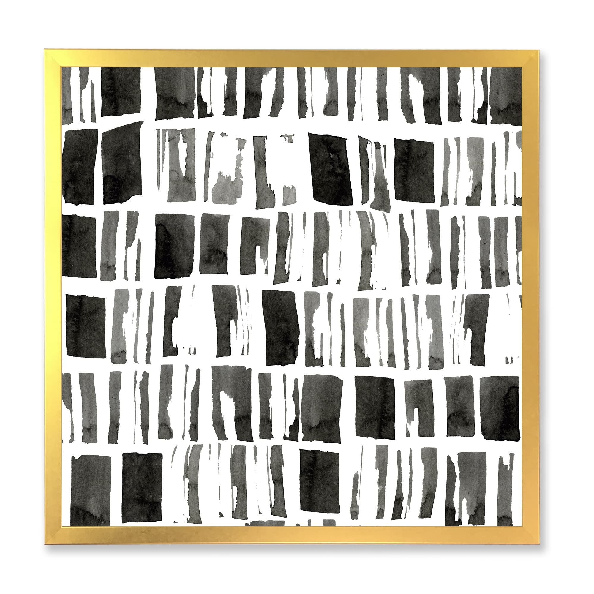 DesignQ Abstract Monochrome Bricks Modern Framed Wall Art - Contemporary Home Decor for Living Room, Bedroom & Office