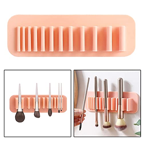 Wall Mounted Silicone Makeup Brush Holder & Toothbrush Organizer - 11 Hole Drying Rack for Bathroom Counter, Vanity & Shower - Space Saving Grey Brush Storage Solution for Makeup Artists & Home Use
