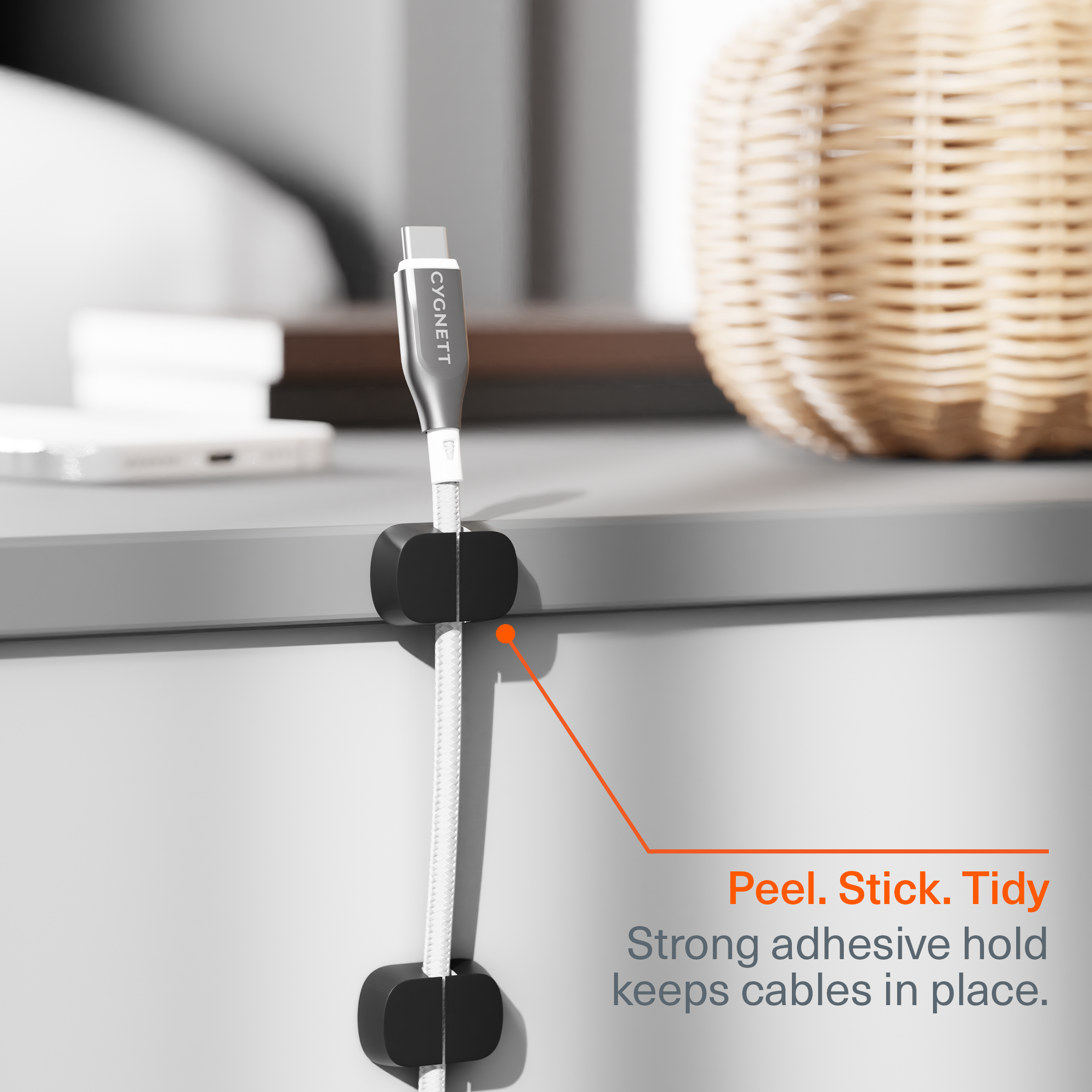 6 Pack Black Single Slot Cable Organizers - Neat Cord Management for Home Office, Desk & Entertainment Centers