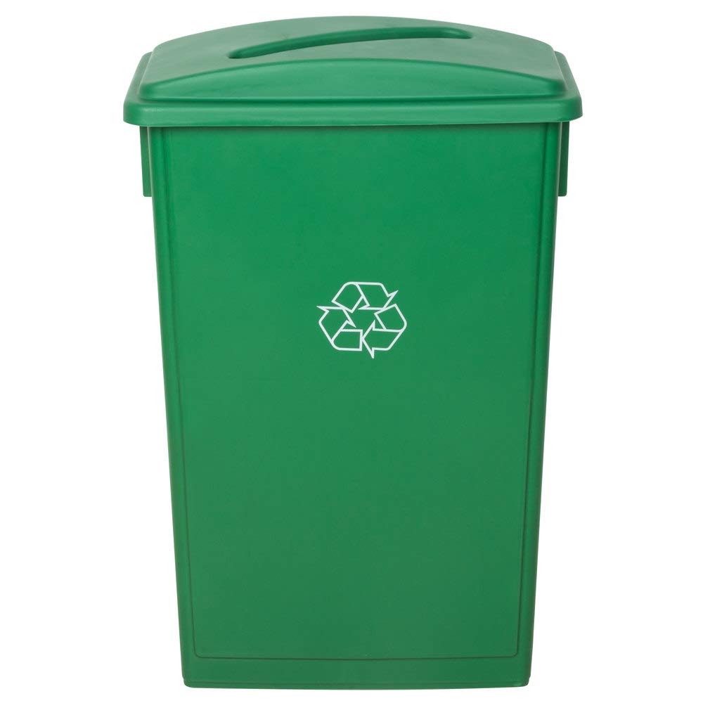 PRO&Family 92 Qt (23 Gallon/87 Liter) Slim Rectangular Recycling Bin with Slot Lid - Green Kitchen Trash Can, Waste Basket for Home, Office, and Outdoor Use