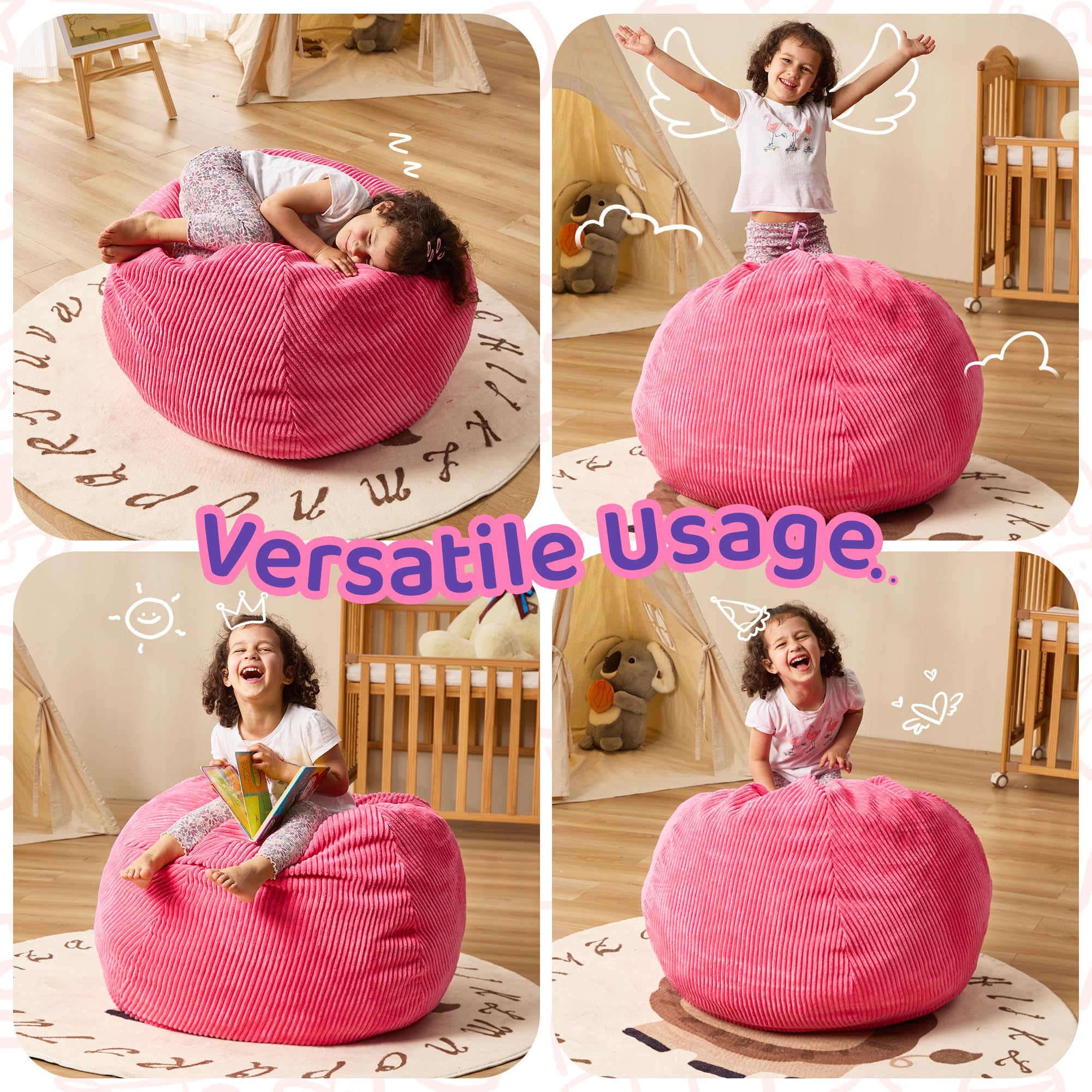 **Teardrop Bean Bag Chair with Memory Foam Filling - Machine Washable Cover - Small Pink Beanbag for Living Room, Bedroom & Kids' Playroom - Cozy Seating for Relaxation, Reading & Gaming**