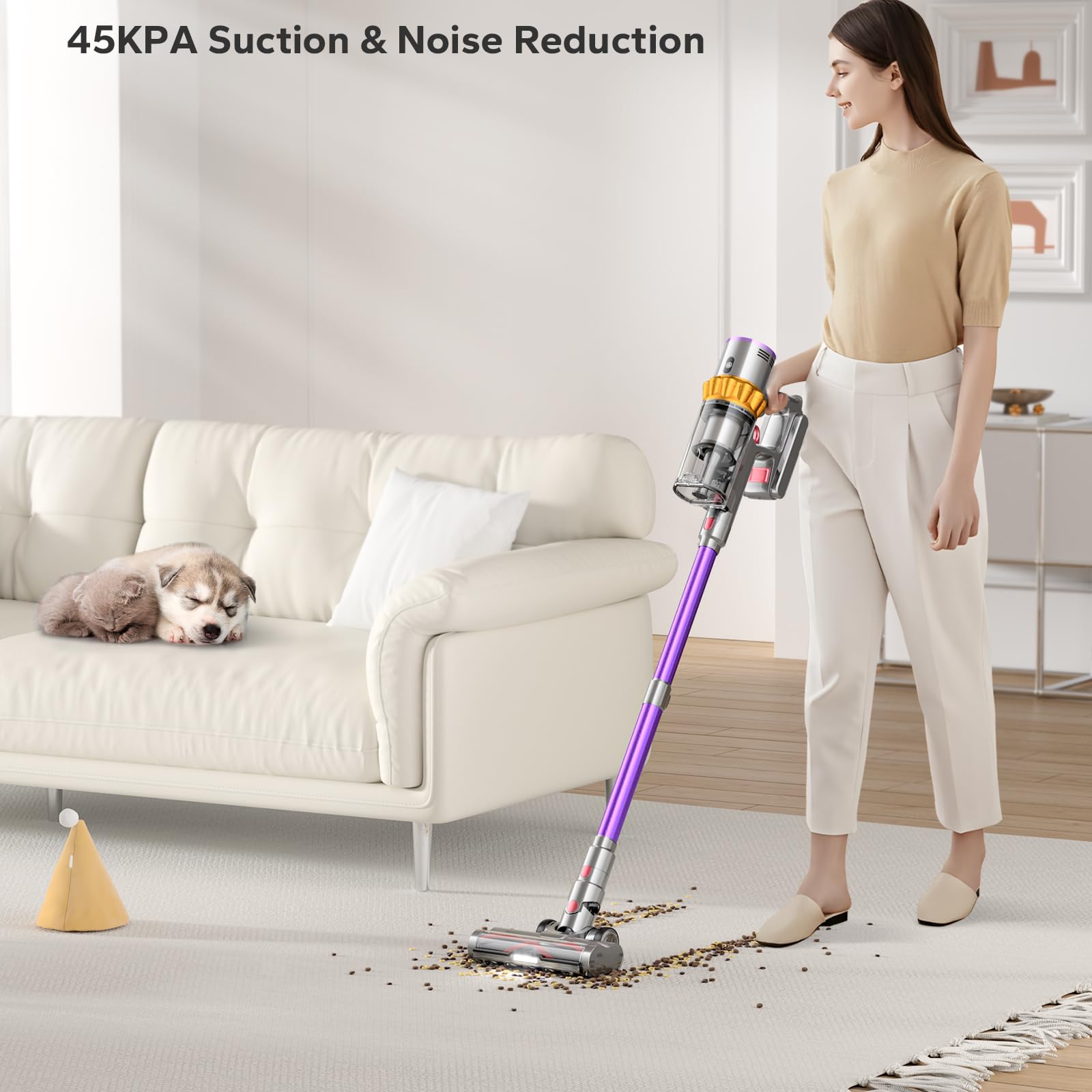 Powerful Cordless Vacuum Cleaner - 550W/45Kpa Suction, 70 Min Runtime, LED Display, Wall Mount Charging, 1.6L Dust Cup, Anti-Tangle Technology - Rechargeable Stick Vacuum for Pet Hair, Carpet & Hard Floors - Perfect for Home Cleaning & Pet Owners