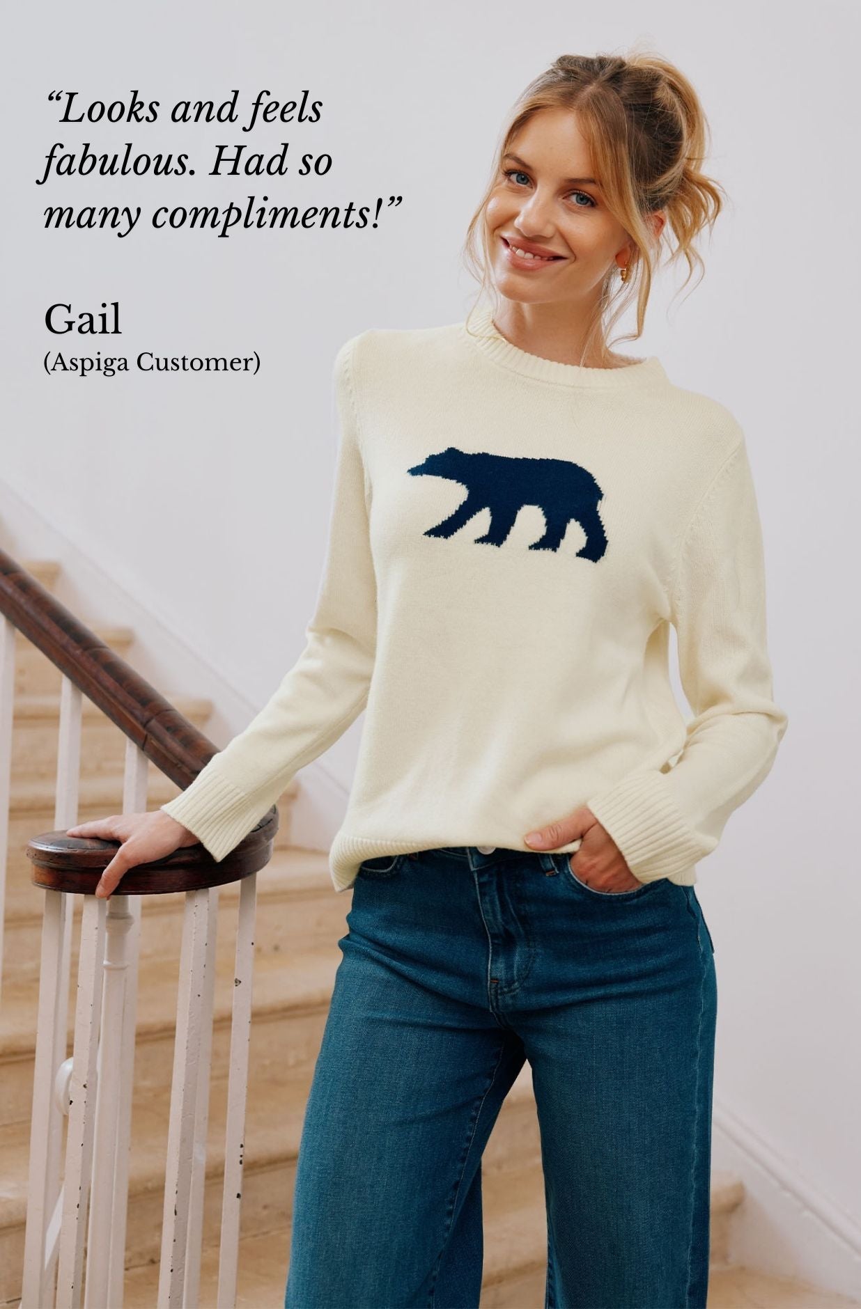 Premium Merino Wool Polar Bear Sweater for Women & Men - Soft & Warm Winter Pullover (Cream/Navy) - Perfect for Cold Weather, Outdoor Activities & Cozy Loungewear