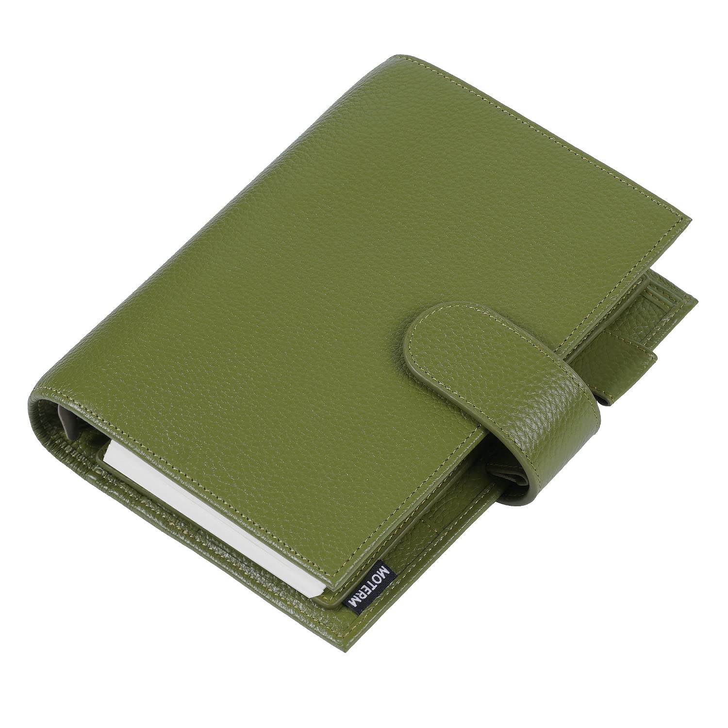 Moterm Personal Luxe Rings Planner - Genuine Leather Binder Organizer with 30mm Rings (Pebble-Olive) | Perfect for Daily Planning, Journaling & Productivity | Office, School & Home Use