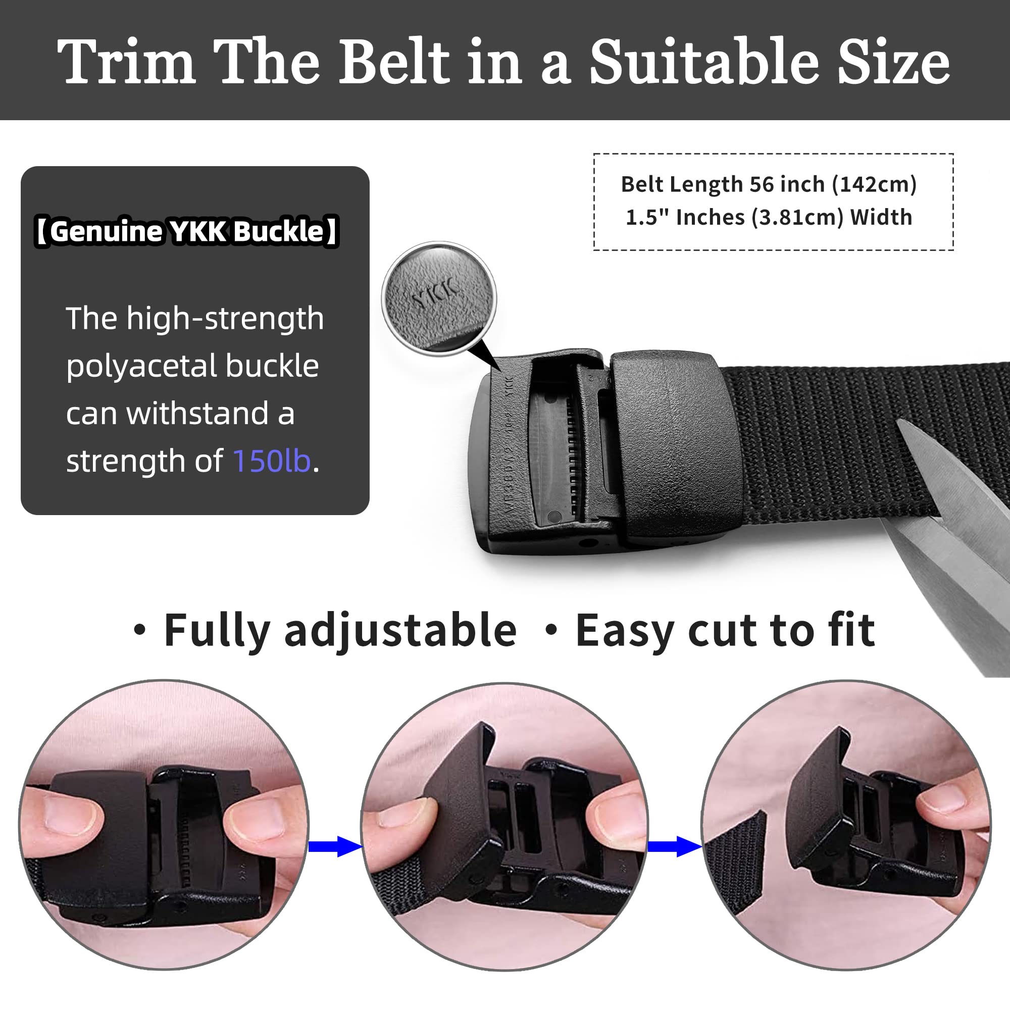 Durable Nylon Web Belt for Outdoor & Military Use - TSA Approved YKK Buckle (Plastic/Metal) - Perfect for Hiking, Travel, and Everyday Wear