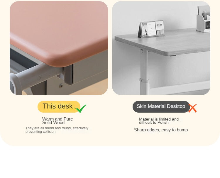Solid Wood Poplar Kids Study Desk - Adjustable Height Children's Writing Table for Homework & Drawing - Perfect for Bedroom, Homeschool & Classroom Learning