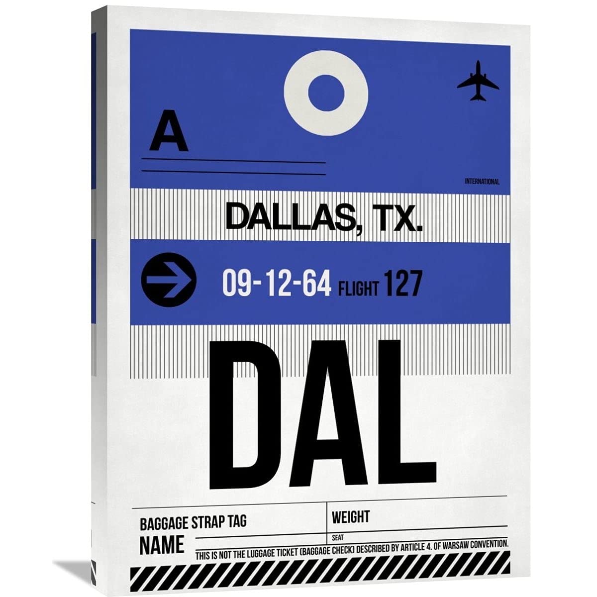 DAL Dallas Skyline Luggage Tag Stretched Canvas Wall Art - 40x30 Inches, Modern Home Decor for Living Room, Bedroom & Office