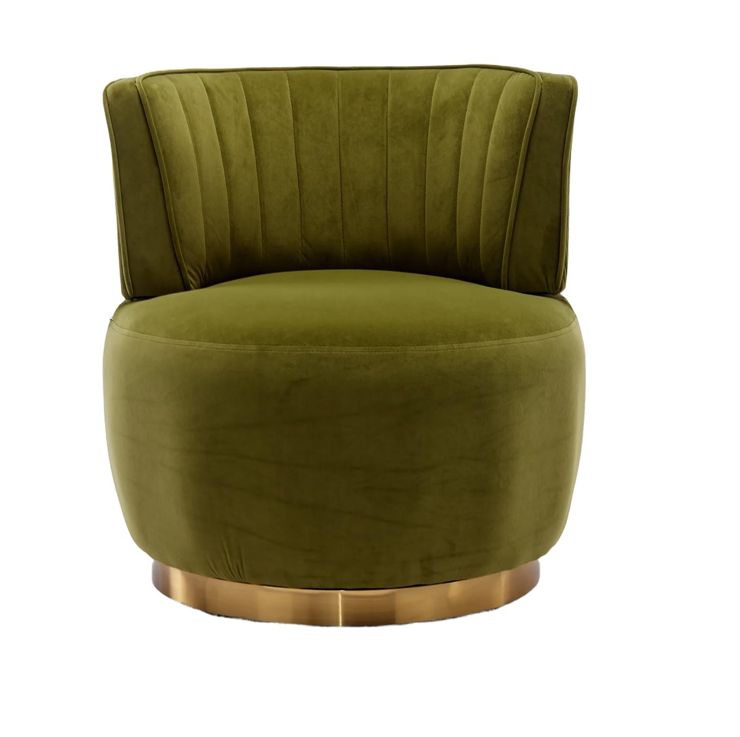 Velvet Swivel Cuddle Barrel Accent Chair - 360 Degree Rotating Upholstered Armchair with Fluffy Fabric, Small Leisure Sofa for Living Room, Bedroom, Office & Waiting Room - Perfect for Reading Nooks, Cozy Corners & Small Spaces (Olive)