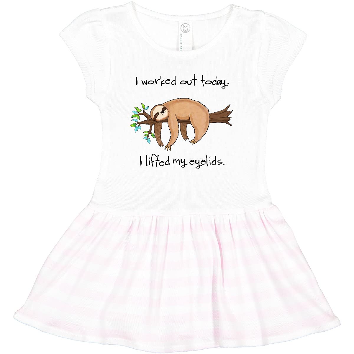 Inktastic Cute Sloth Print Toddler Dress - 'I Worked Out Today, I Lifted My Eyelids' Funny Baby Girl Outfit for Playdates, Daycare & Casual Wear