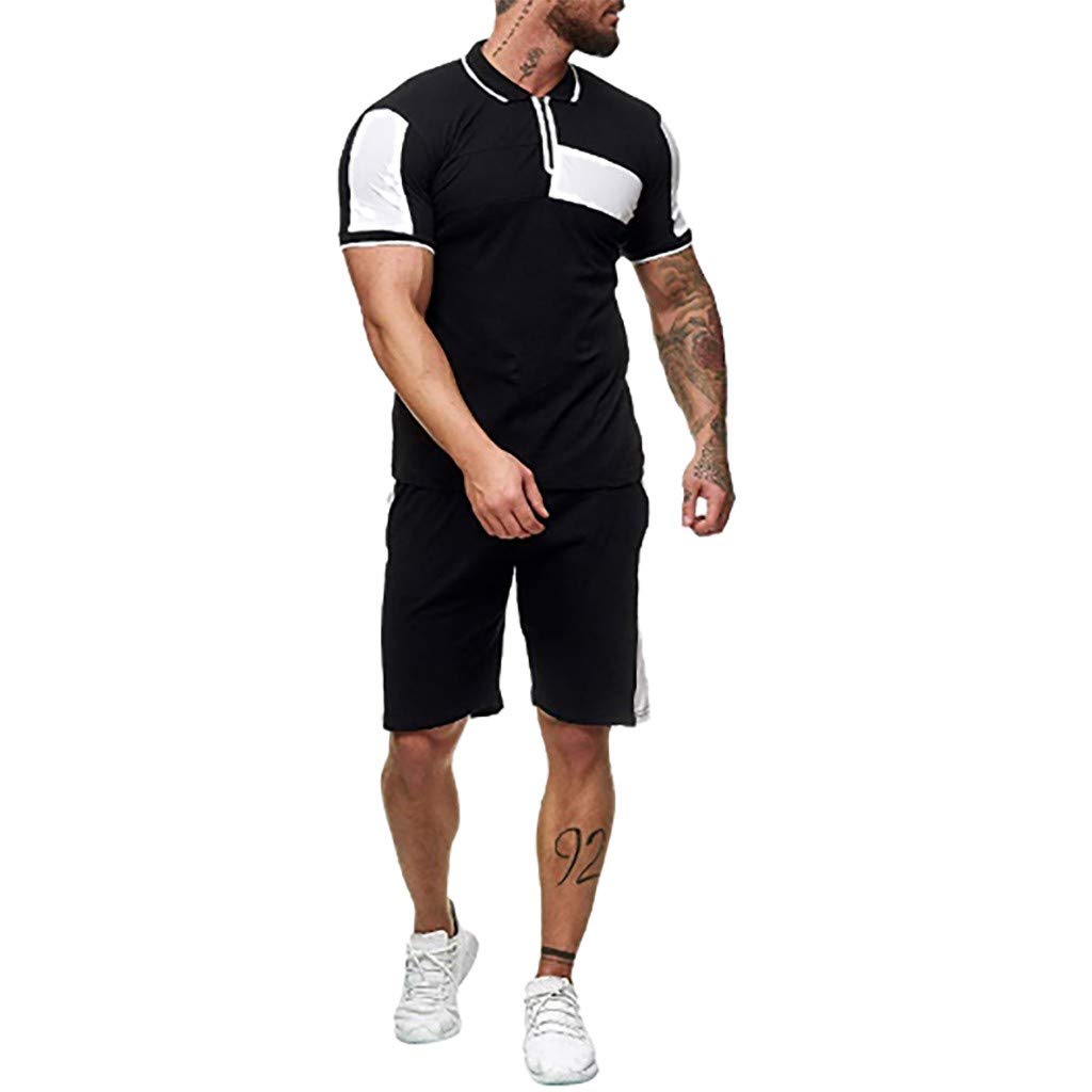 **Men's Athletic Short Sleeve T-Shirt & Shorts Set - 2021 Running Jogging Sportswear for Summer - Perfect for Gym, Workout & Casual Wear**