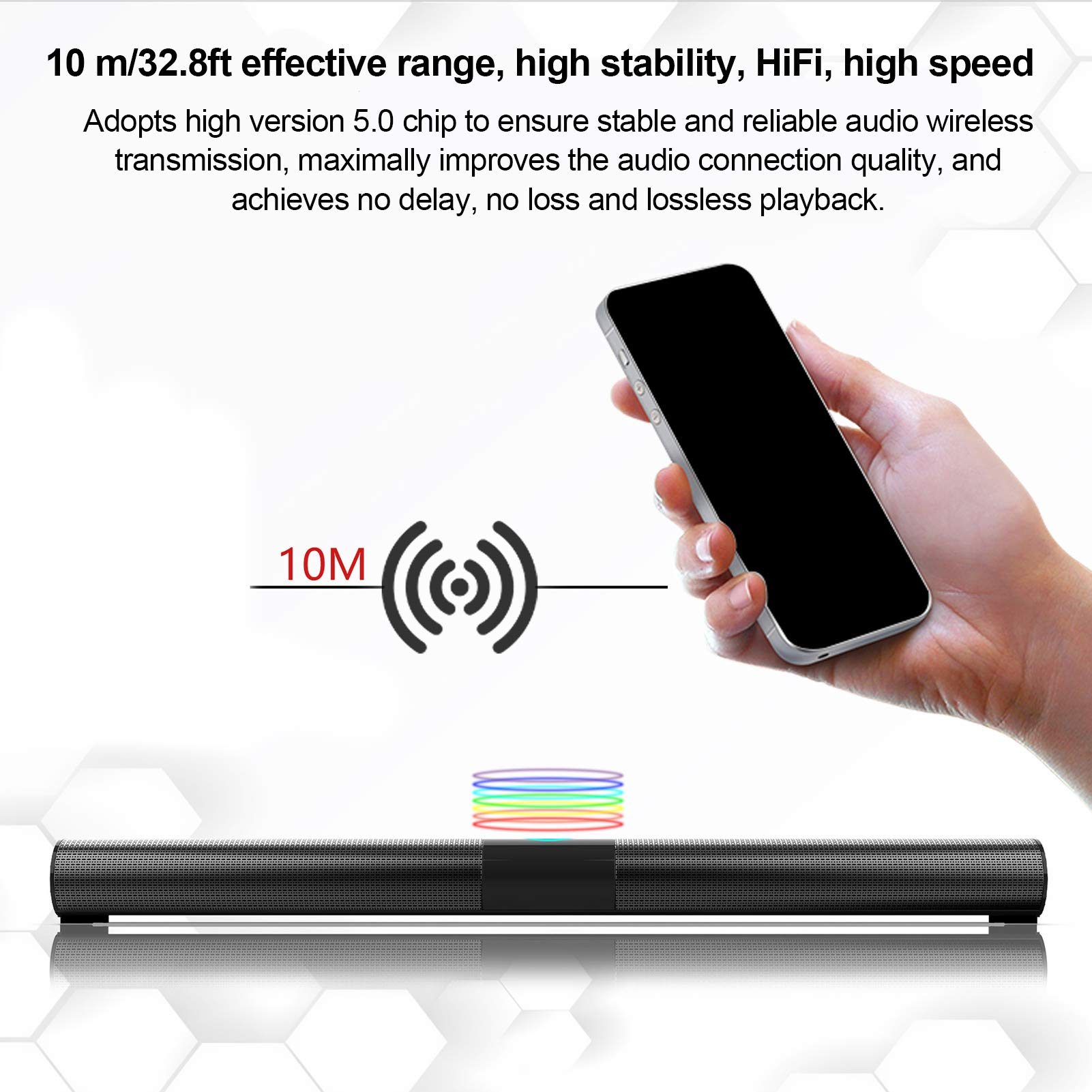 Emoshayoga BS-20 Bluetooth Soundbar - Wireless Home Theater System with Subwoofer, 20W Hi-Fi Audio, RGB Lights - Perfect for Living Room, Gaming & Movie Nights