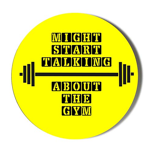 58mm Gym Bodybuilding Mirror with Humorous 'Might Start Talking About the Gym' Design - Perfect for Home Workouts, Gym Locker Decor & Fitness Motivation | Yellow Background