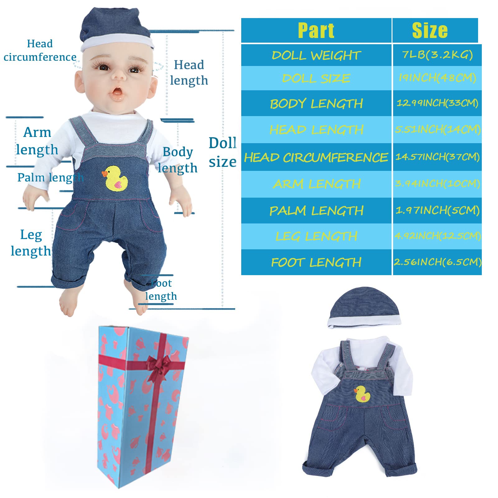 19 Inch Realistic Reborn Baby Boy Doll - Lifelike Silicone Full Body, Soft & Waterproof for Collectors, Photography, and Nursery Decor