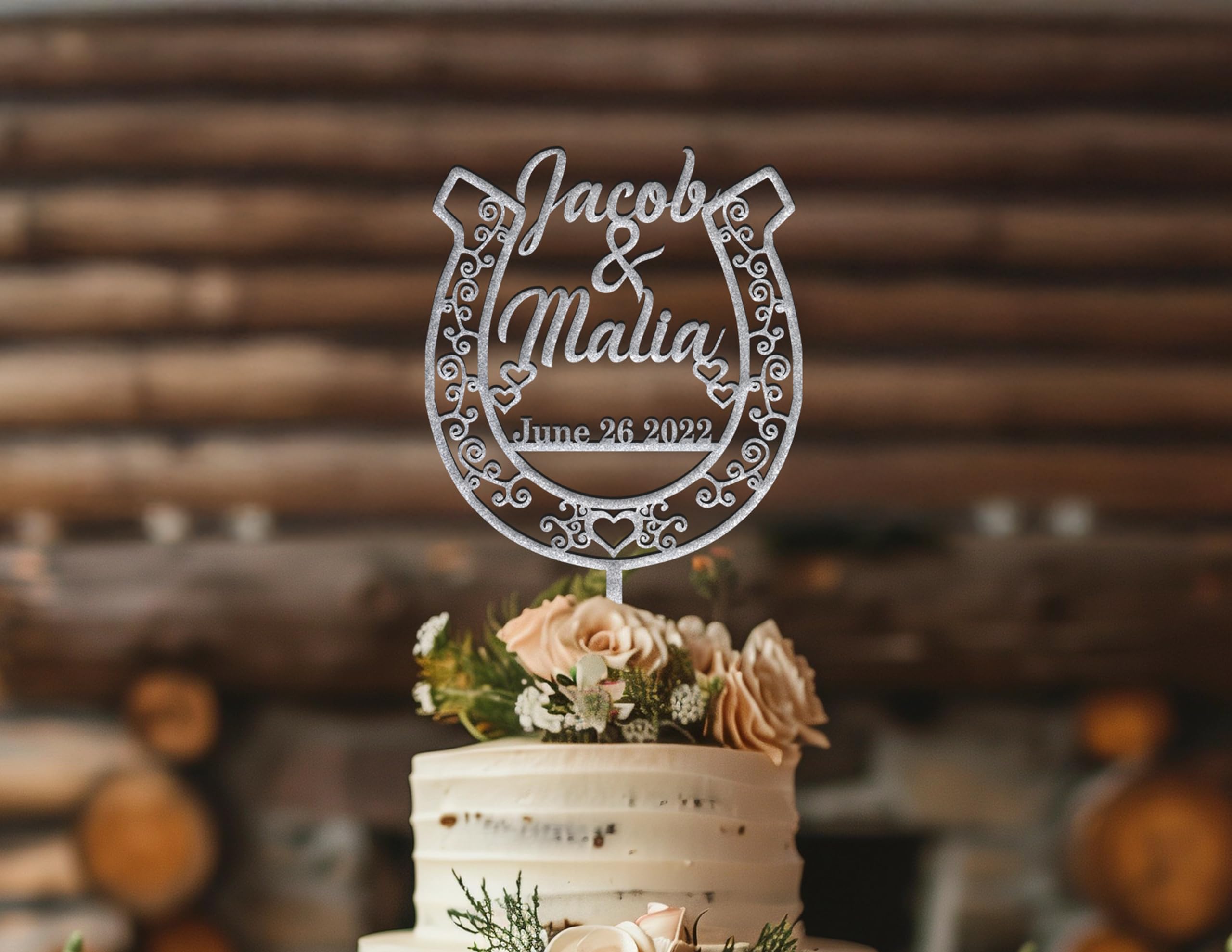 Personalized Horseshoe Cake Topper - Rustic Cowboy & Cowgirl Wedding Cake Decor - Custom Anniversary, Birthday & Quinceañera Cake Sign - Perfect for Western Themed Parties, Country Weddings & Special Celebrations